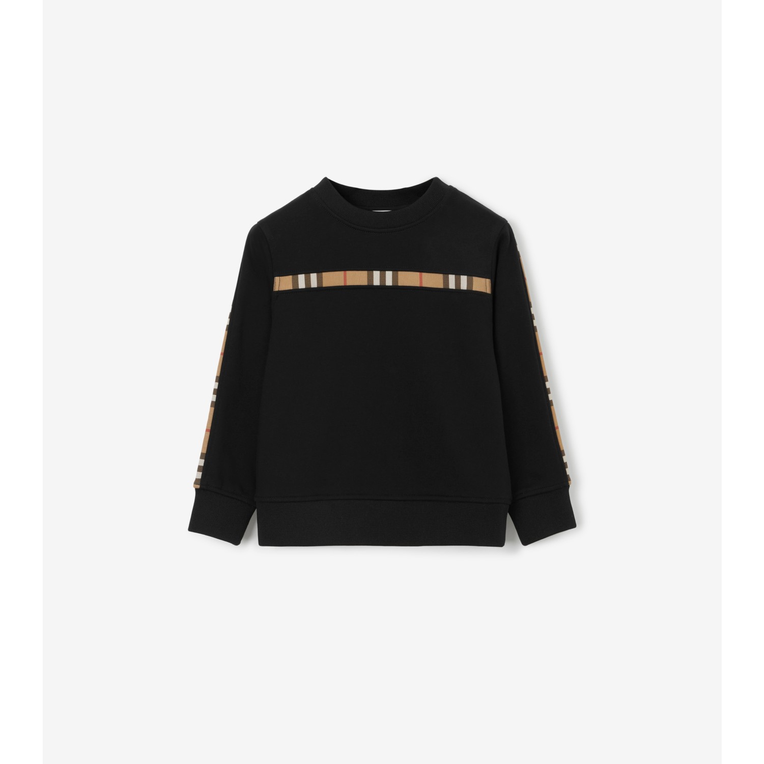 Check Panel Cotton Sweatshirt in Black Burberry Official