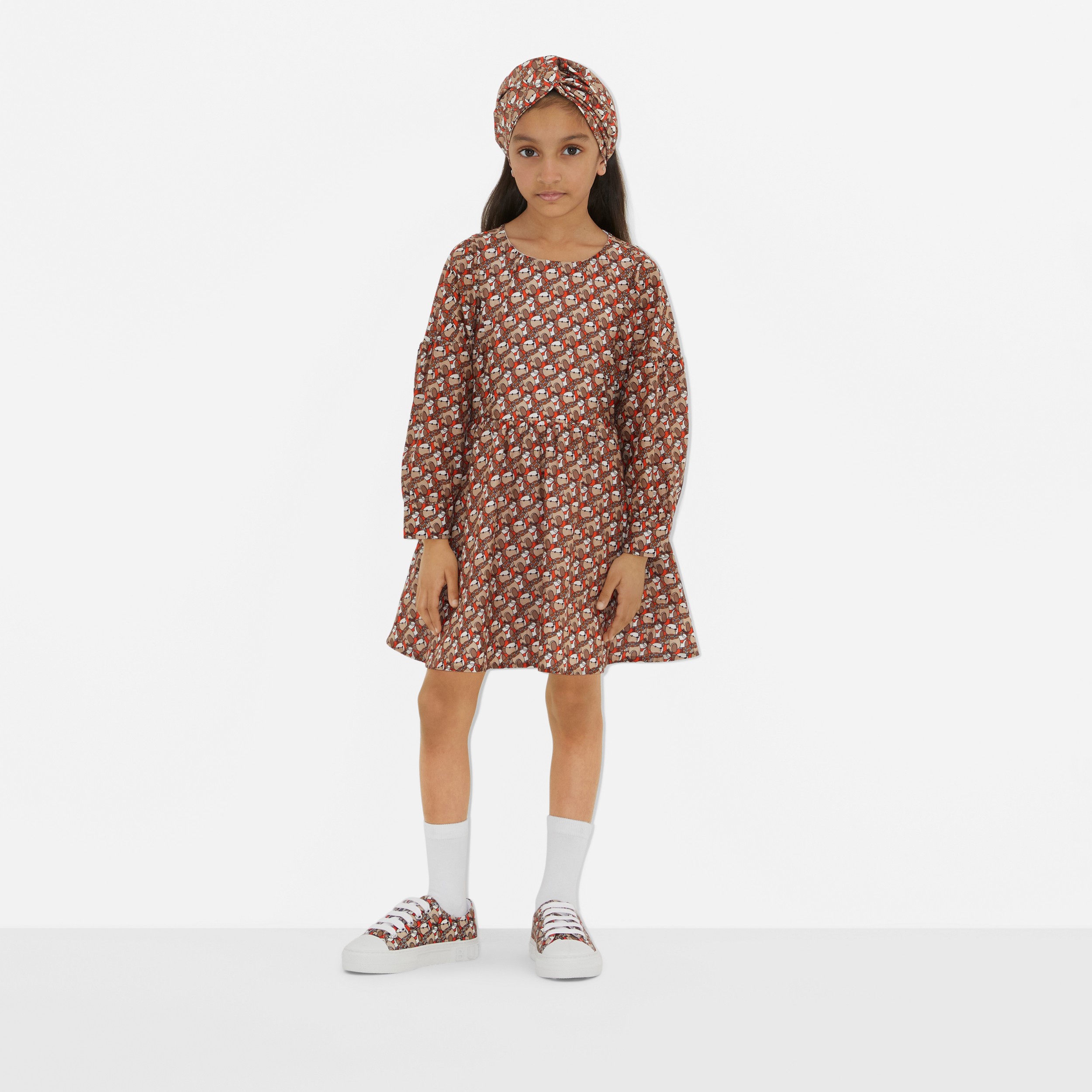 Kleid aus Baumwolle und Seide mit Thomas Teddybär-Print (Orangerot) | Burberry® - 3