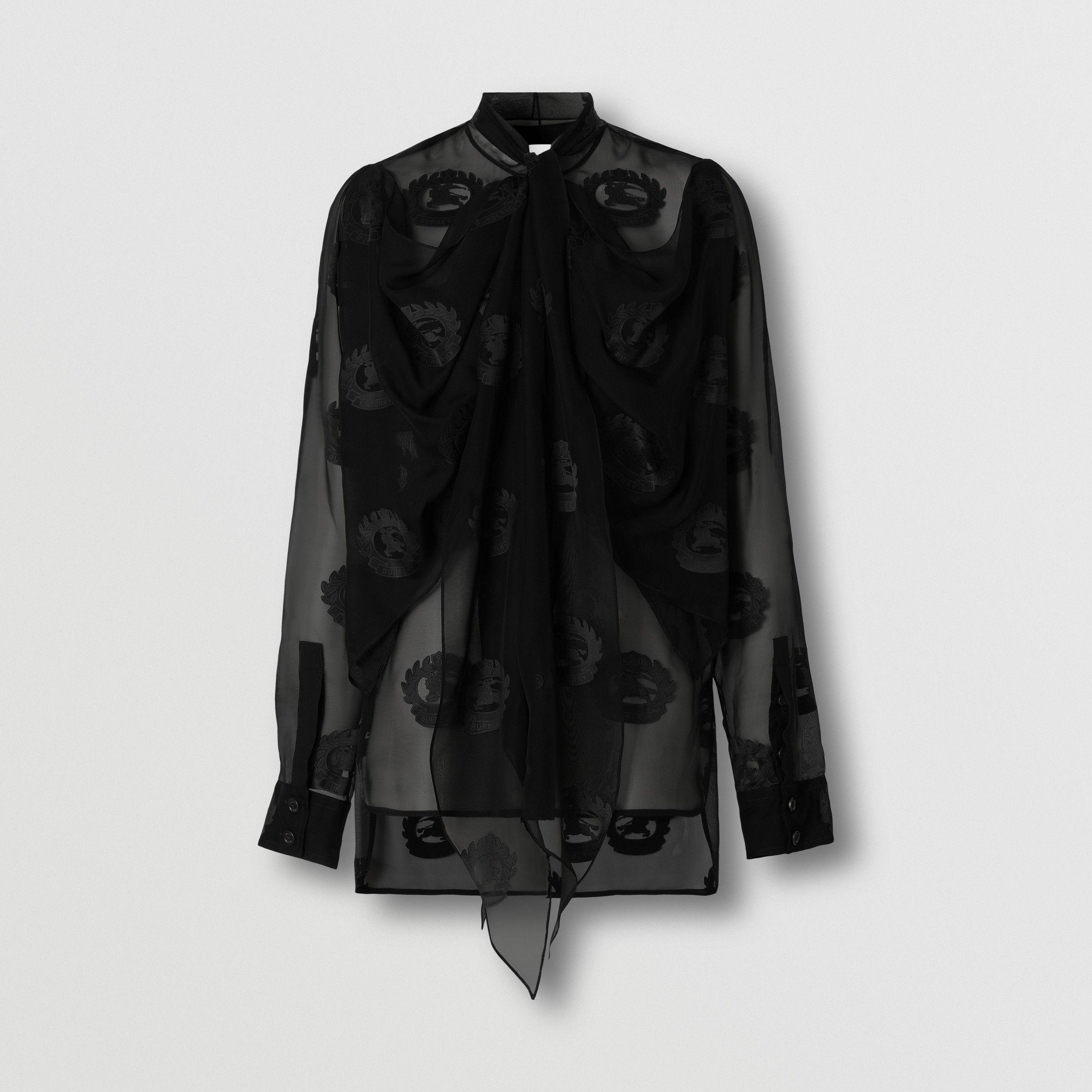 Equestrian Knight Design Silk Chiffon Blouse in Black - Women | Burberry® Official - 1