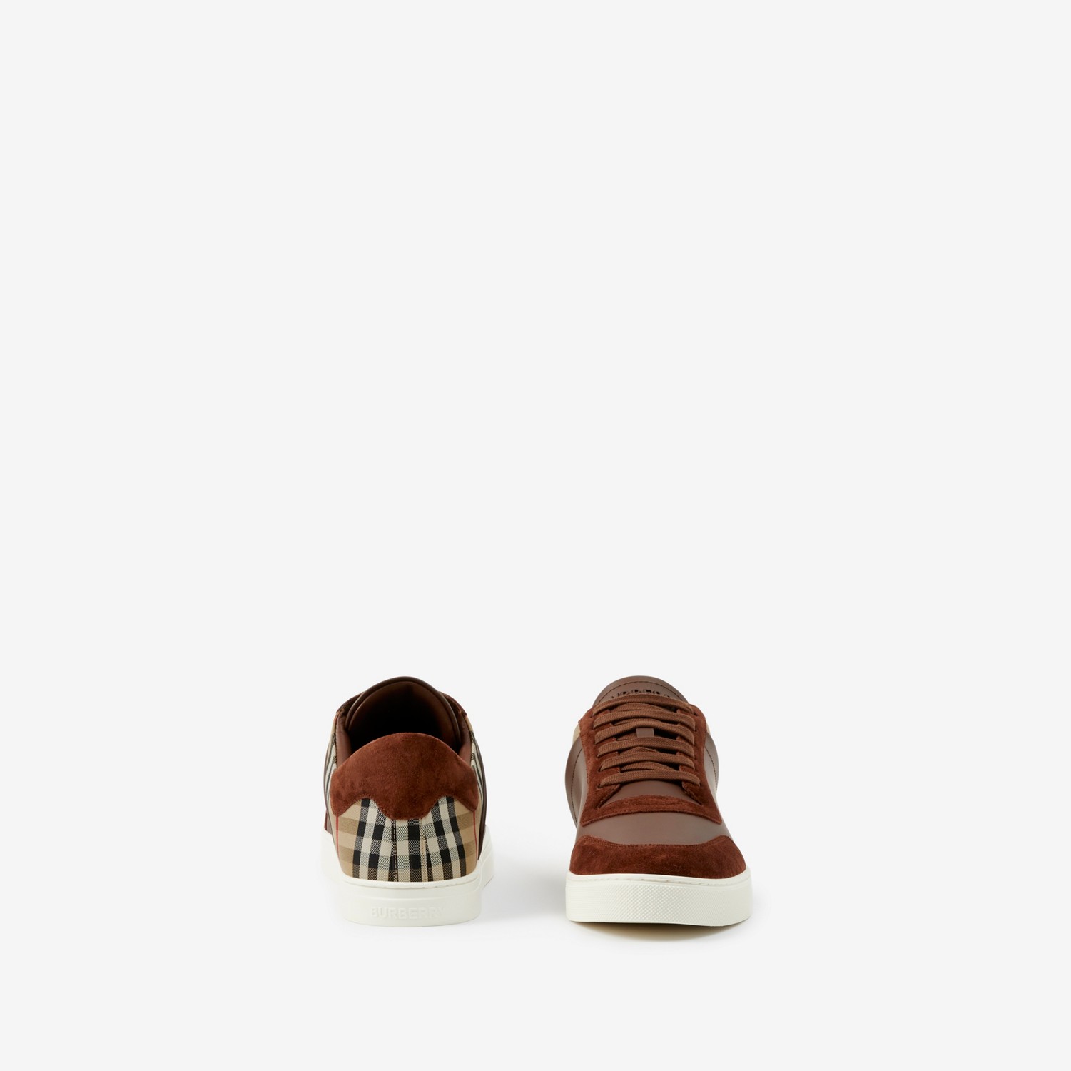 皮革、麂皮拼格纹运动鞋 (大不列颠红 / 典藏米色) - 男士 | Burberry® 博柏利官网