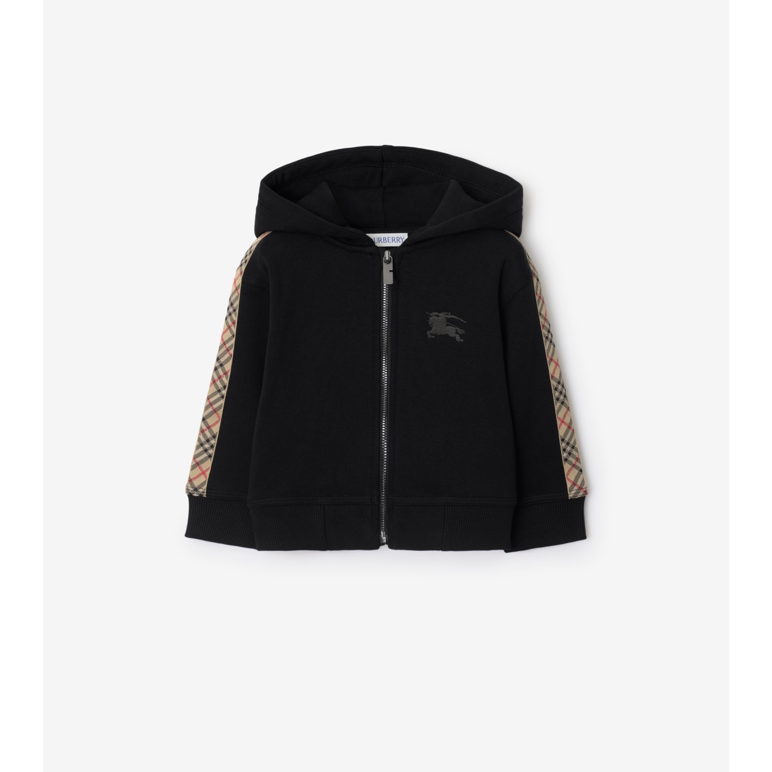 Check Trim Cotton Zip Hoodie