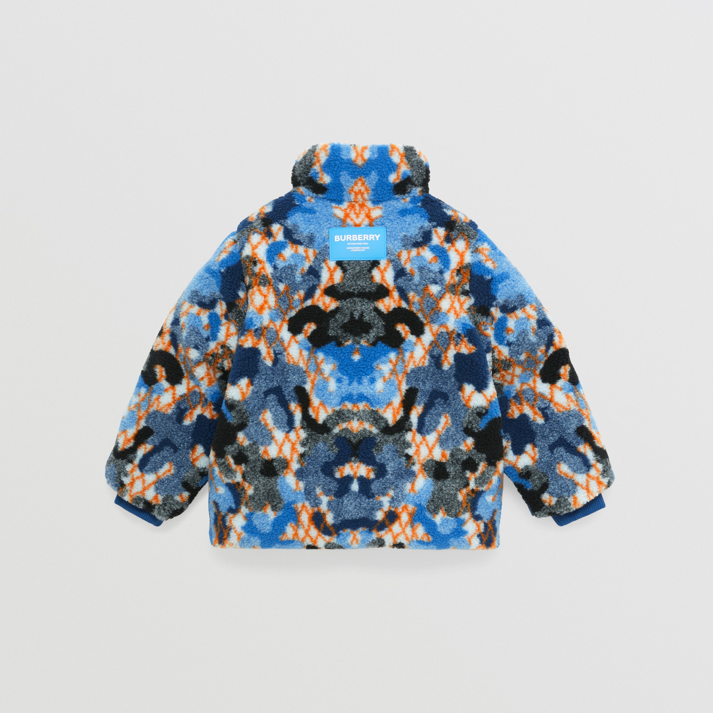 Camouflage Print Fleece Trim Quilted Jacket in Canvas Blue | Burberry® Official - 3