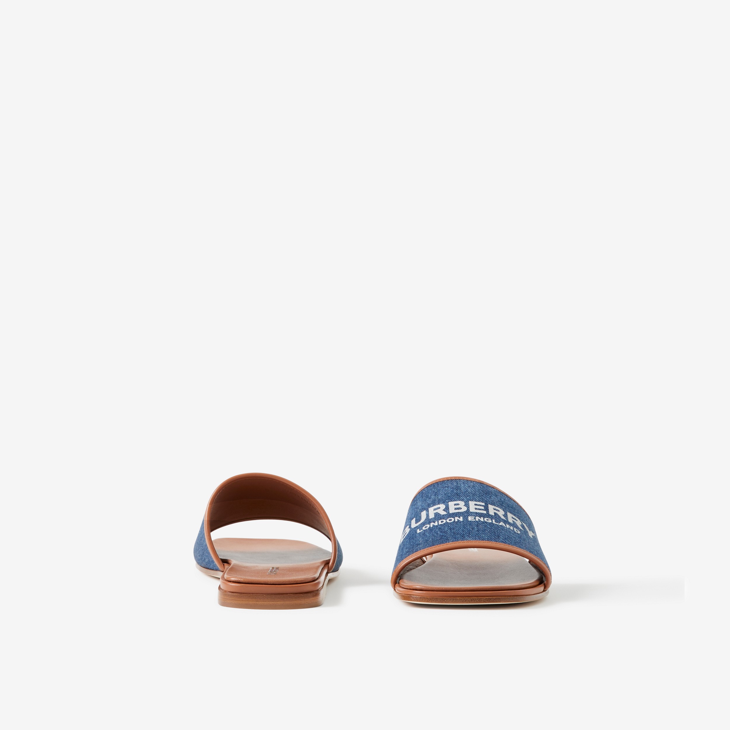 Label Print Denim and Leather Slides in Tan/denim - Women | Burberry® Official - 4