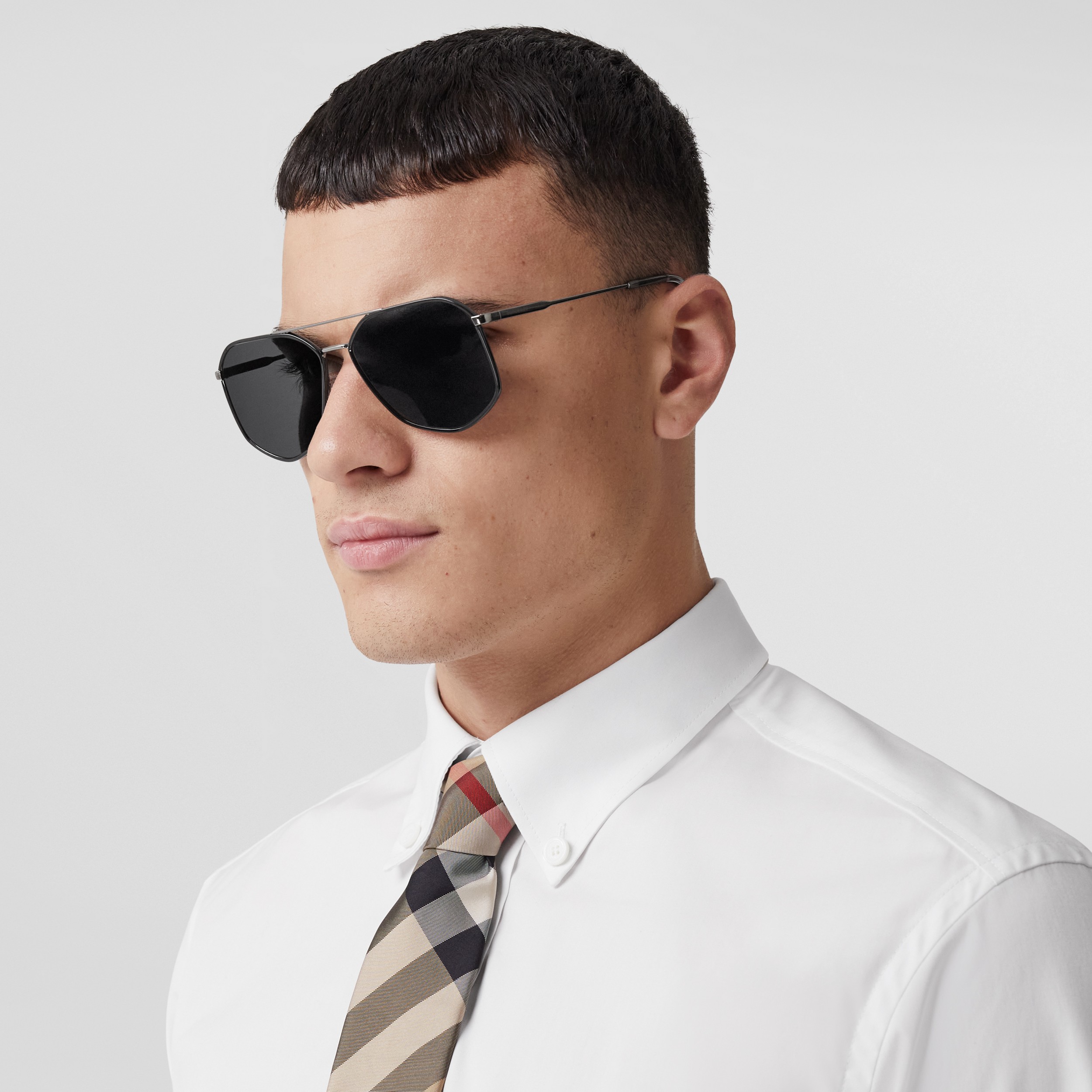 Geometric Frame Sunglasses in Black - Men | Burberry® Official - 3