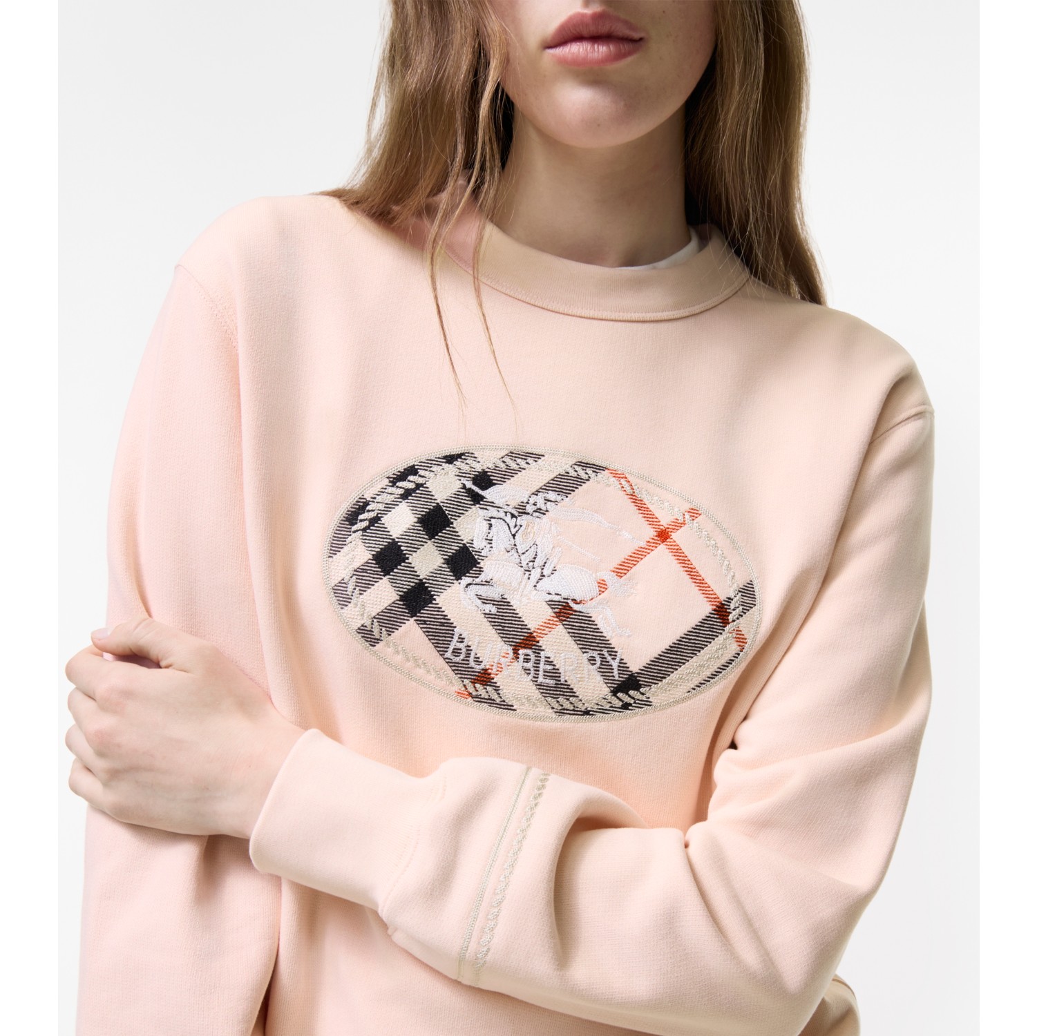 Check Knight Stamp Cotton Sweatshirt in Compact pink - Women | Burberry® Official