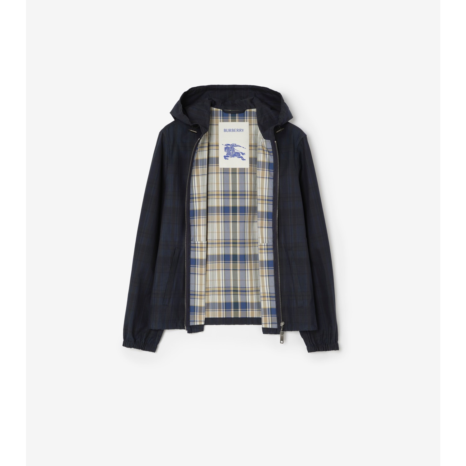 Check Cotton Newport Hooded Jacket in Peacock blue - Men