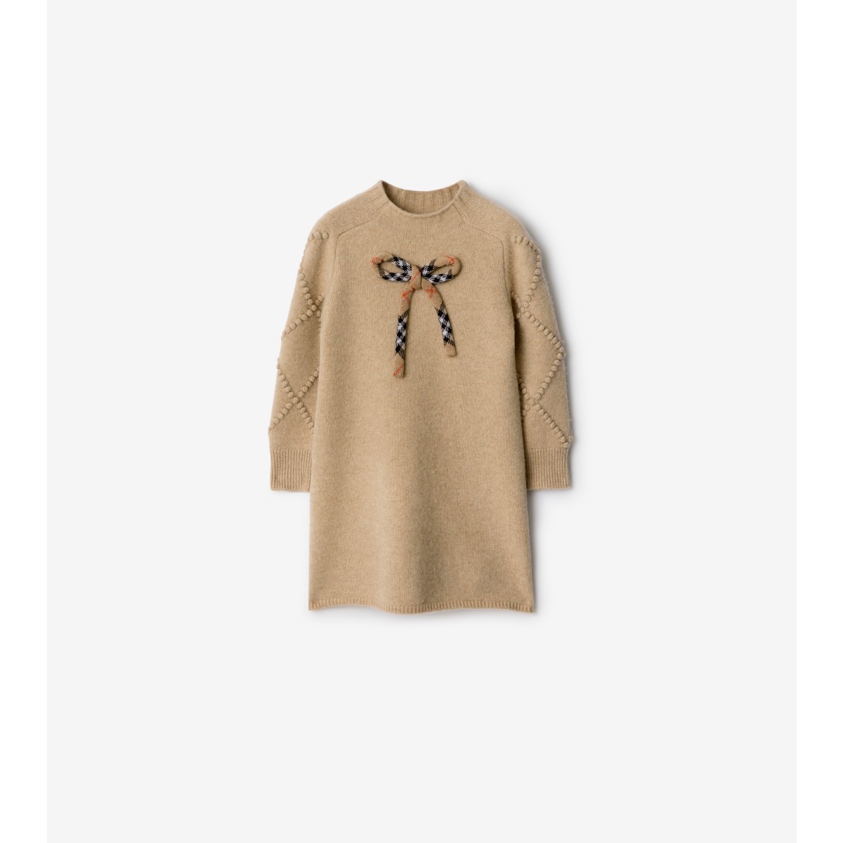 Burberry Check Bow Wool Cashmere Dress In Brown