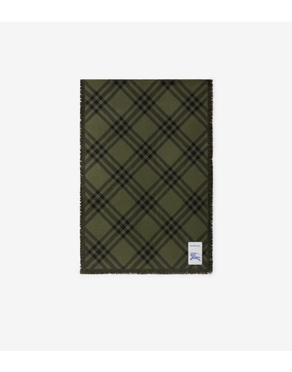 Wide Check Wool Silk Scarf