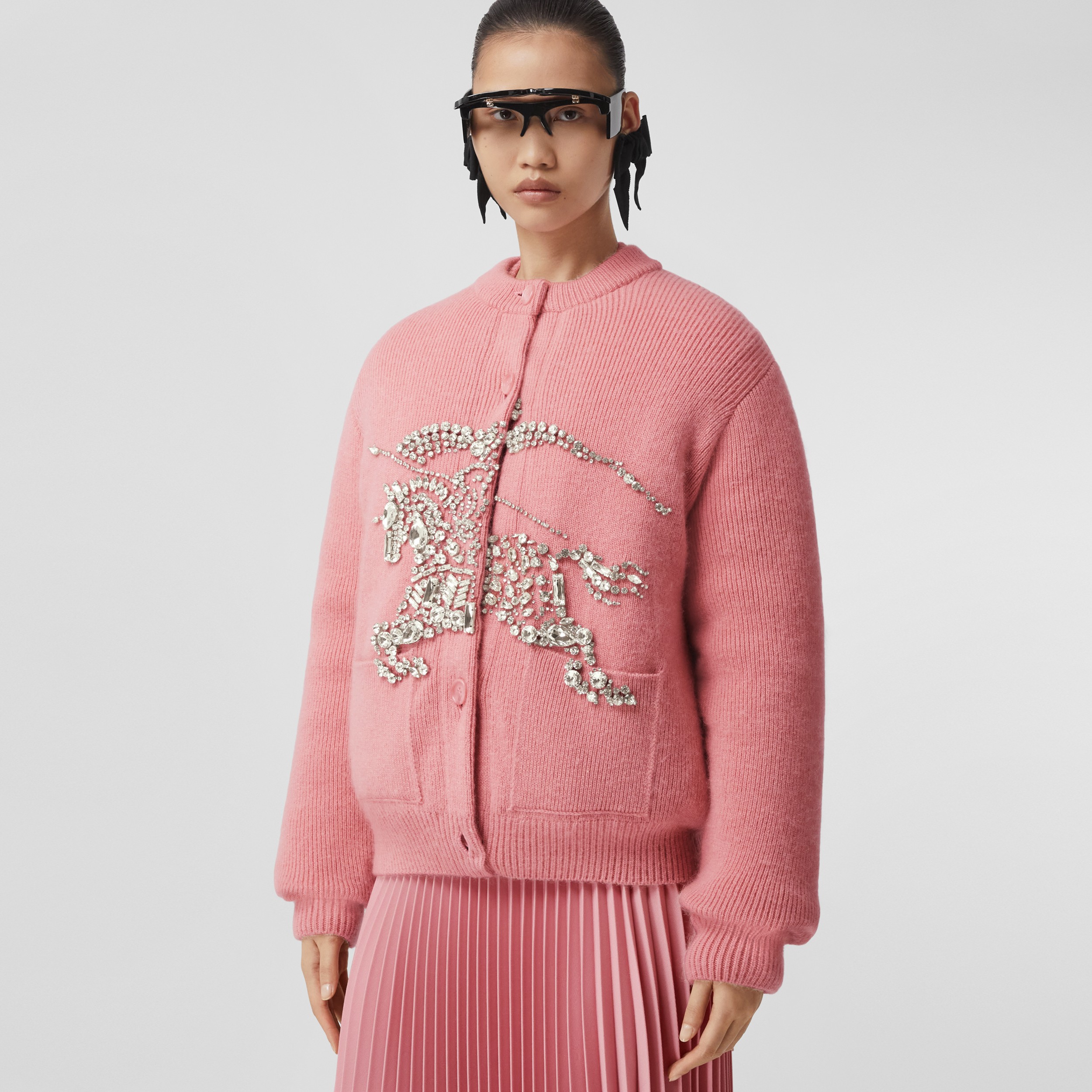 Crystal EKD Wool Mohair Blend Cardigan in Rosy Pink - Women | Burberry® Official - 1