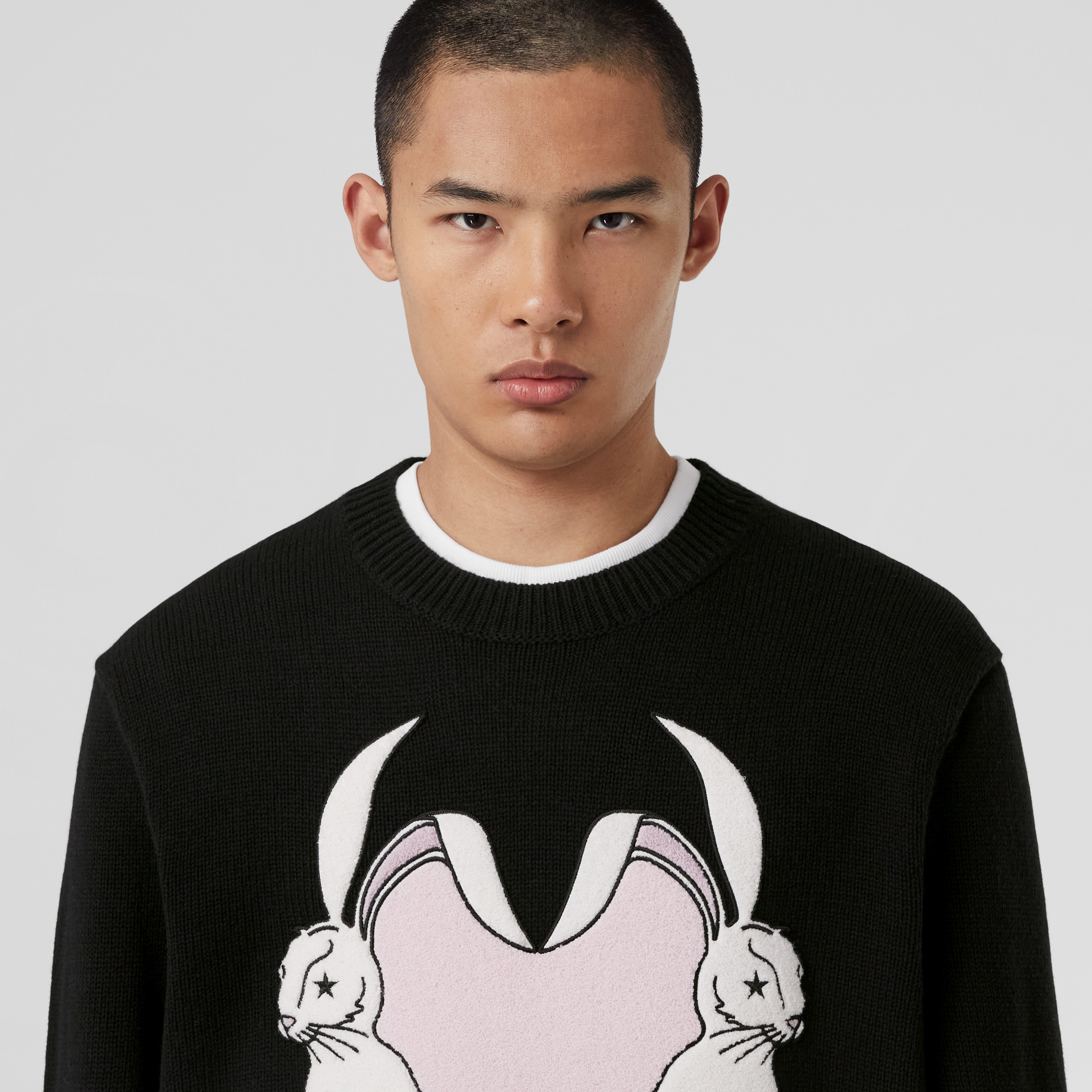 Rabbit Intarsia Wool Oversized Sweater in Black - Men | Burberry® Official - 2