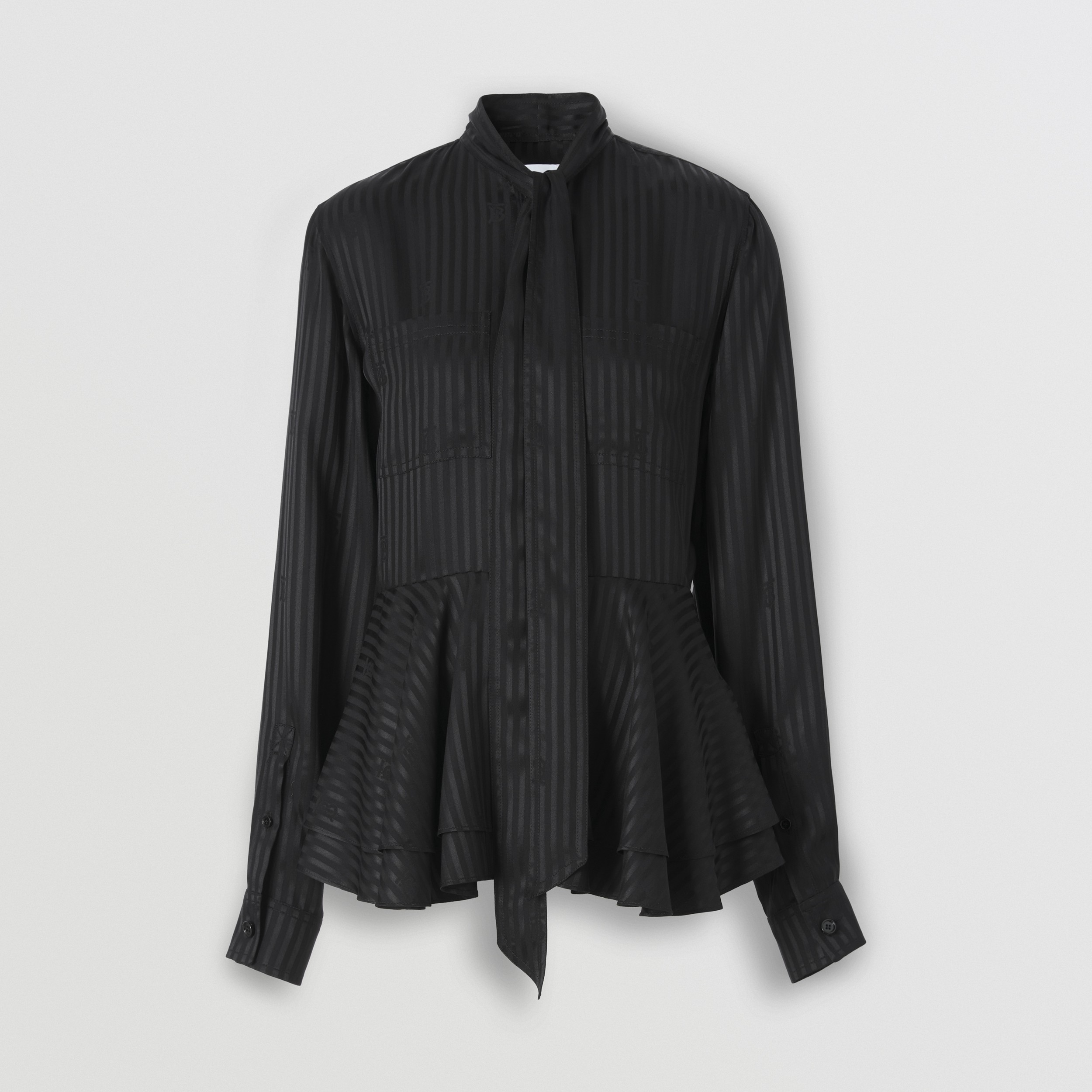 Striped Silk Tie-neck Peplum Blouse in Black - Women | Burberry® Official - 4