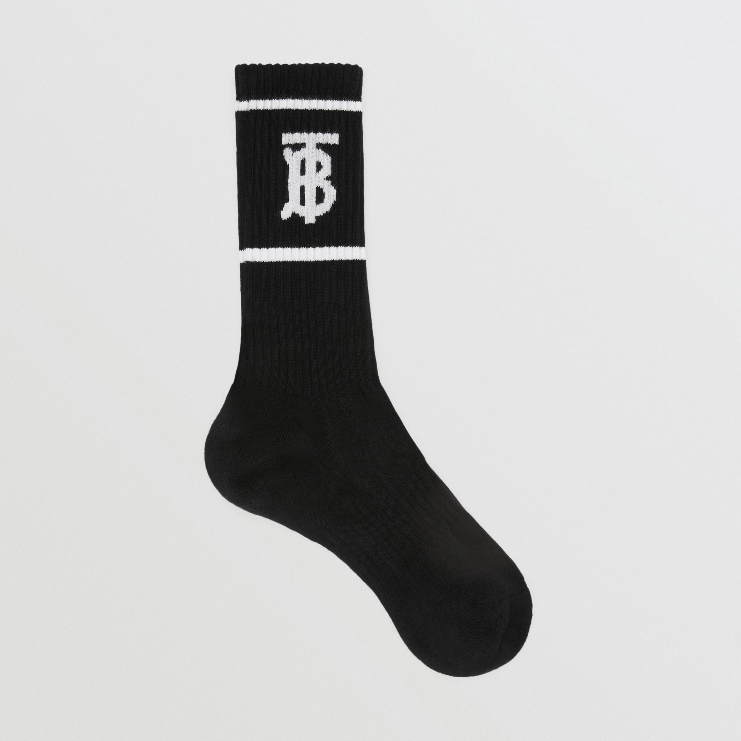 Monogram Motif Intarsia Cotton Blend Socks in Black | Burberry® Official