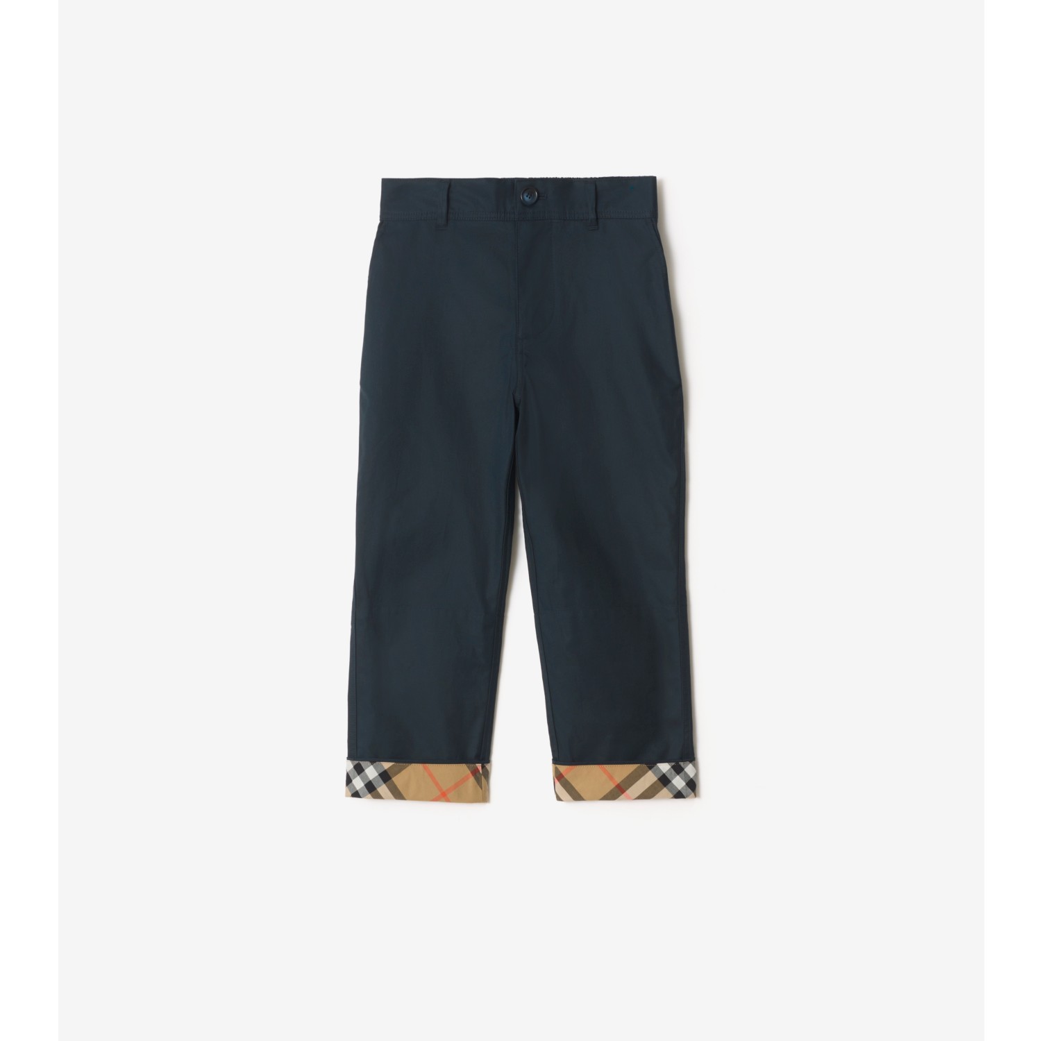 Check Turn-up Cotton Trousers