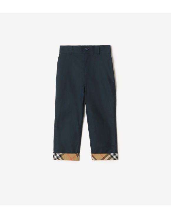 Check Turn-up Cotton Trousers