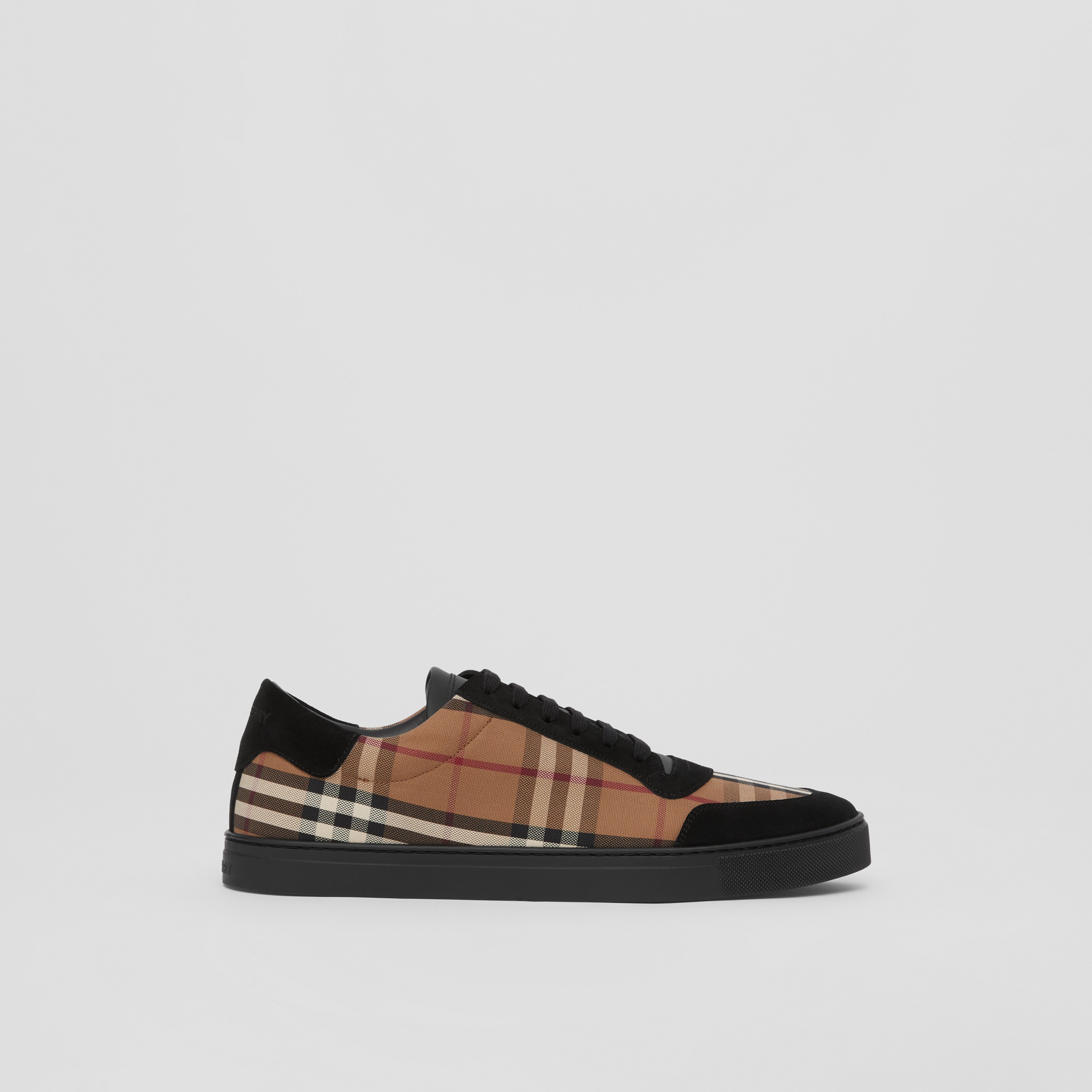 Vintage Check Cotton and Suede Sneakers in Birch Brown - Men | Burberry® Official - 1
