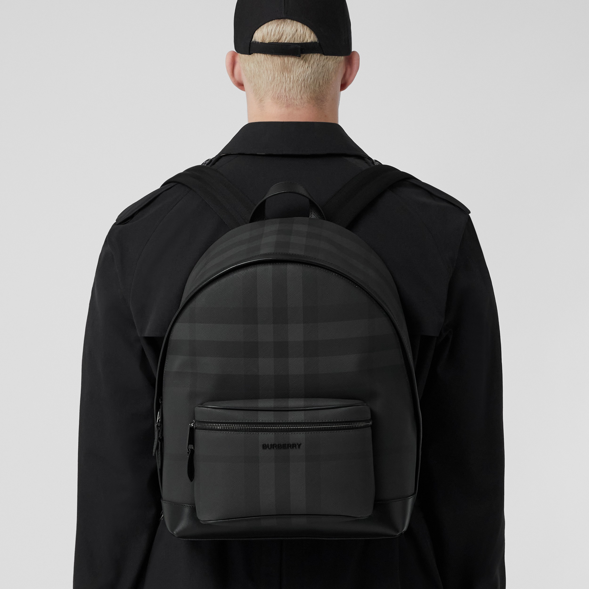 Charcoal Check and Leather Backpack | Burberry® Official - 4