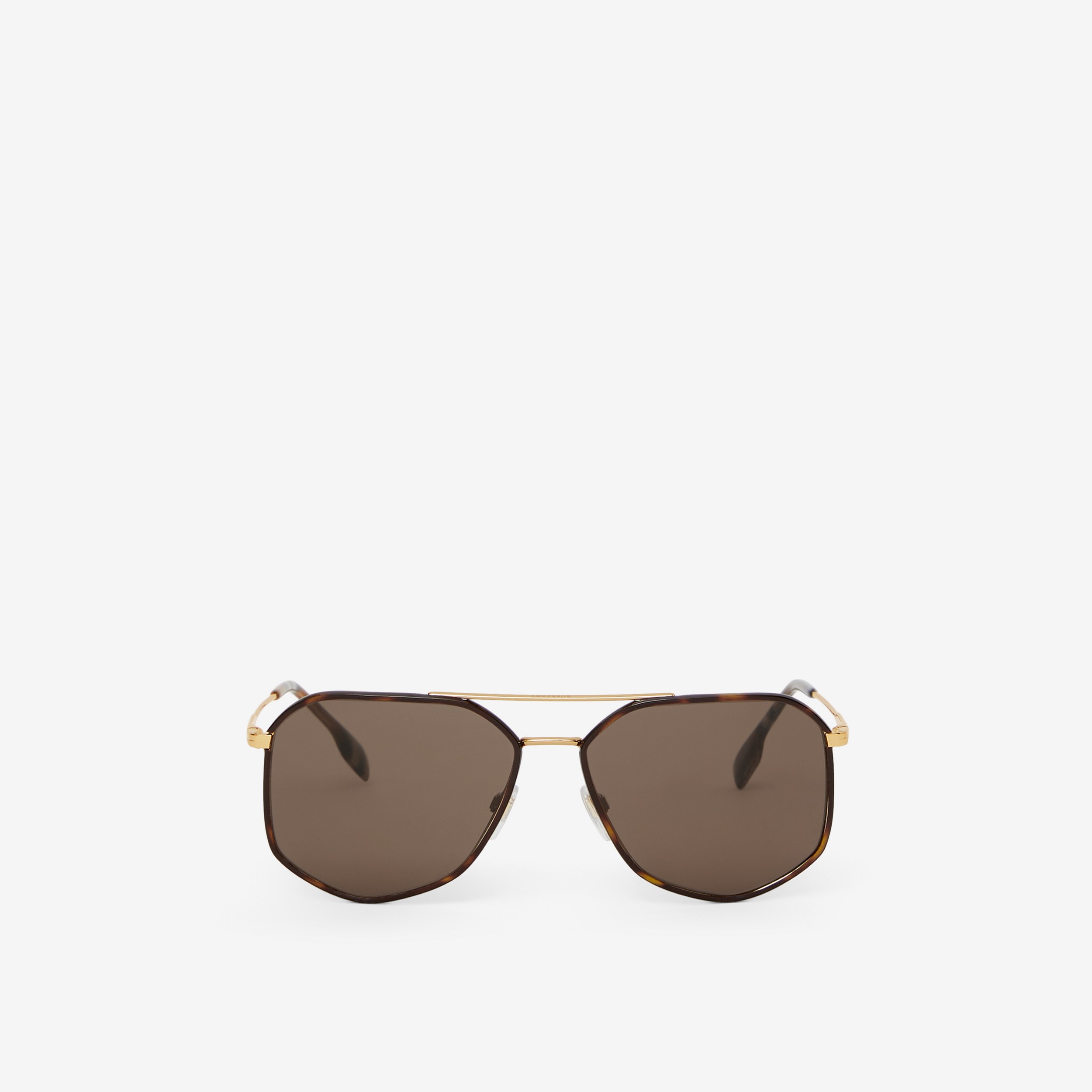 Óculos de sol com armação geométrica (Marrom Escuro/dourado Claro) - Homens | Burberry® oficial - 1