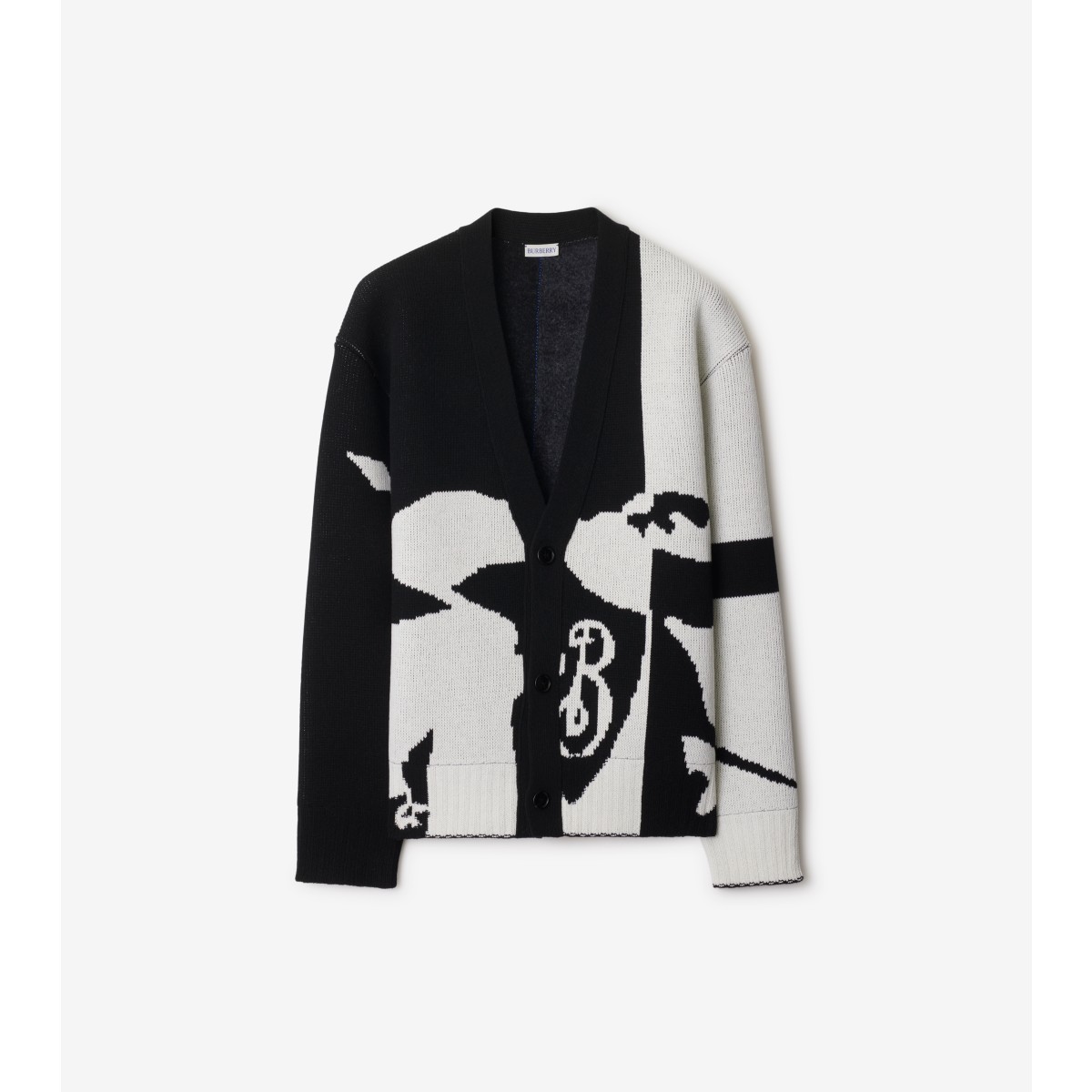 Shop Burberry Ekd Wool Cardigan In Black/chalk