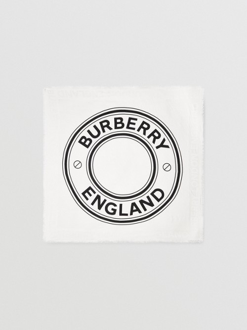 Burberry Logo Graphic Silk Wool Jacquard Large Square Scarf In White/black