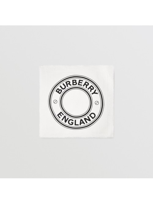 Burberry Logo Graphic Silk Wool Jacquard Large Square Scarf In White/black