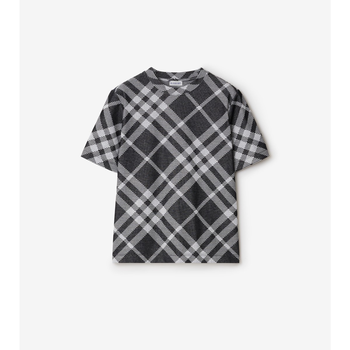 Burberry Check Stretch Cotton-blend T-shirt In Black/white