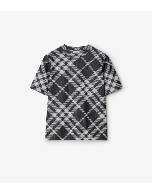 Check Stretch Cotton Blend T-shirt