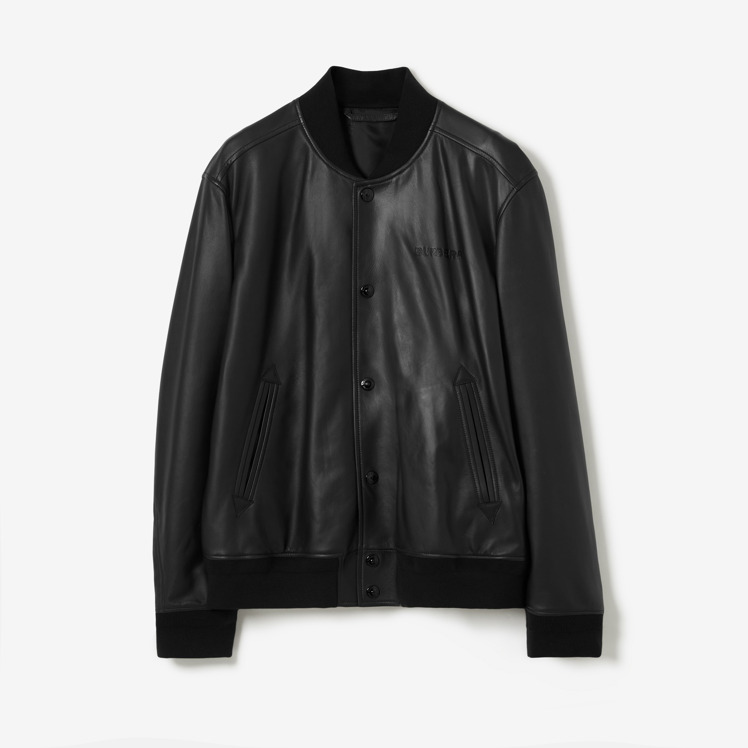 Logo Embossed Leather Bomber Jacket in Black - Men | Burberry® Official - 1