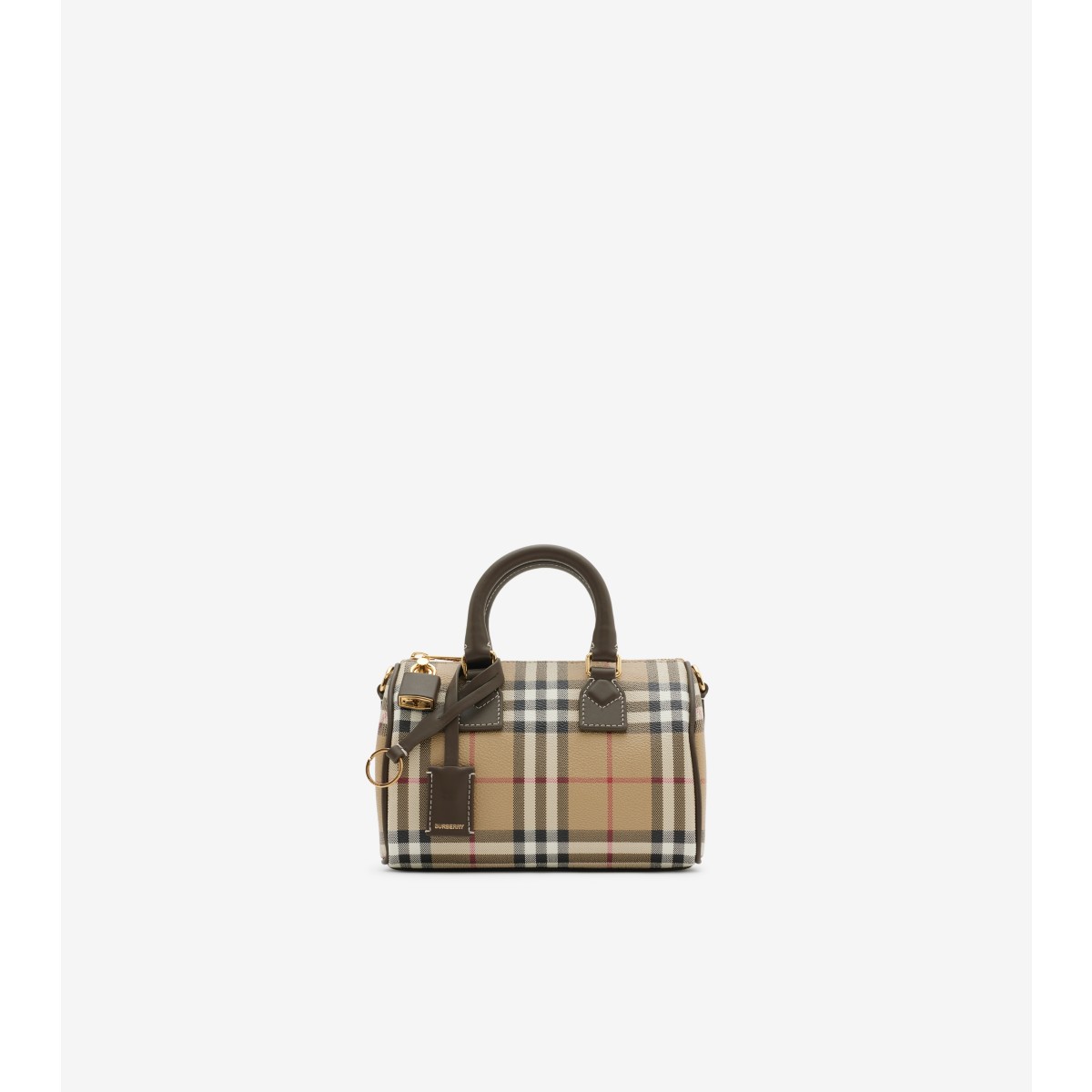 Shop Burberry Mini Check Bowling Bag In Military