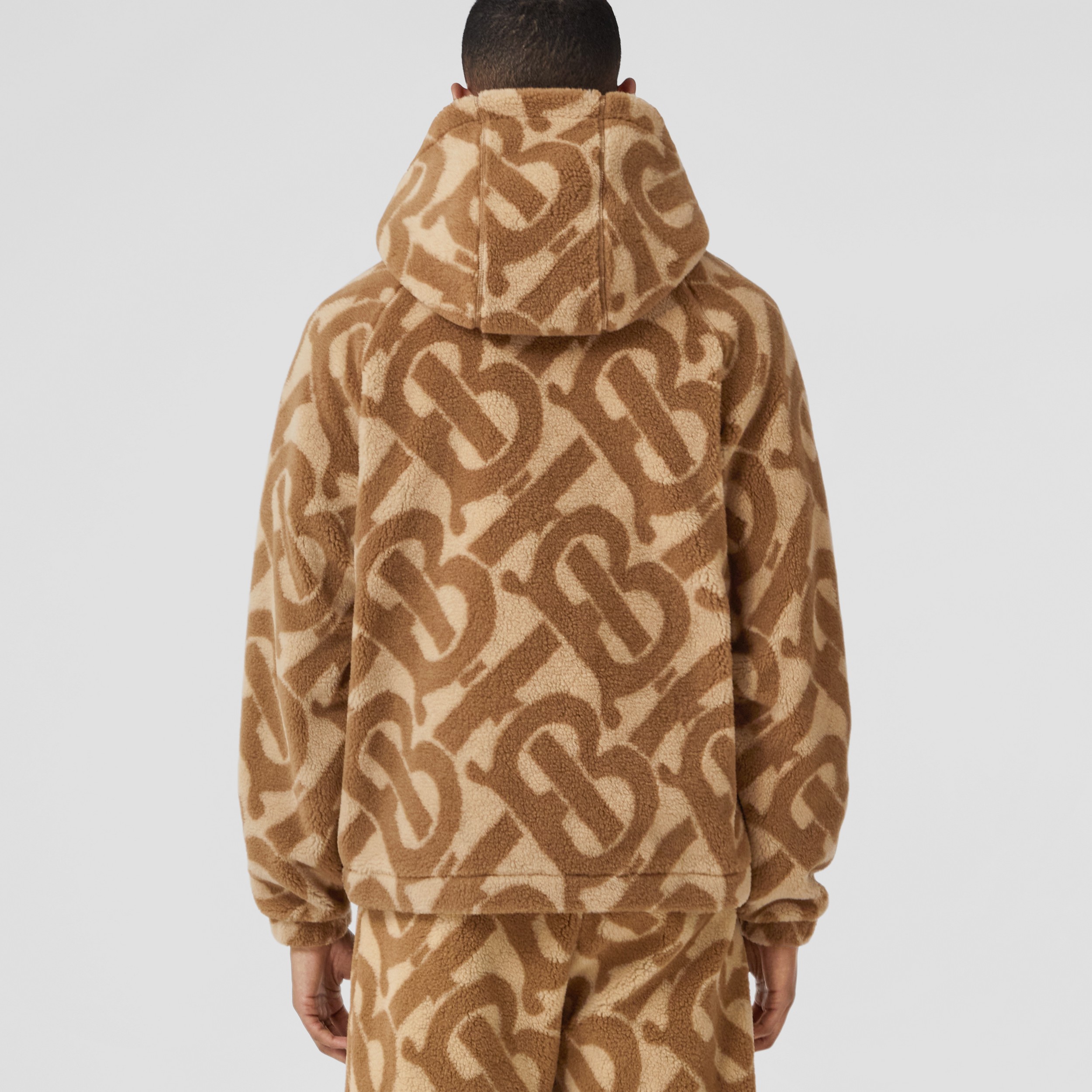 Blusa de moletom com capuz e zíper de lã texturizada com monograma em jacquard (Fulvo Suave) - Homens | Burberry® oficial - 3