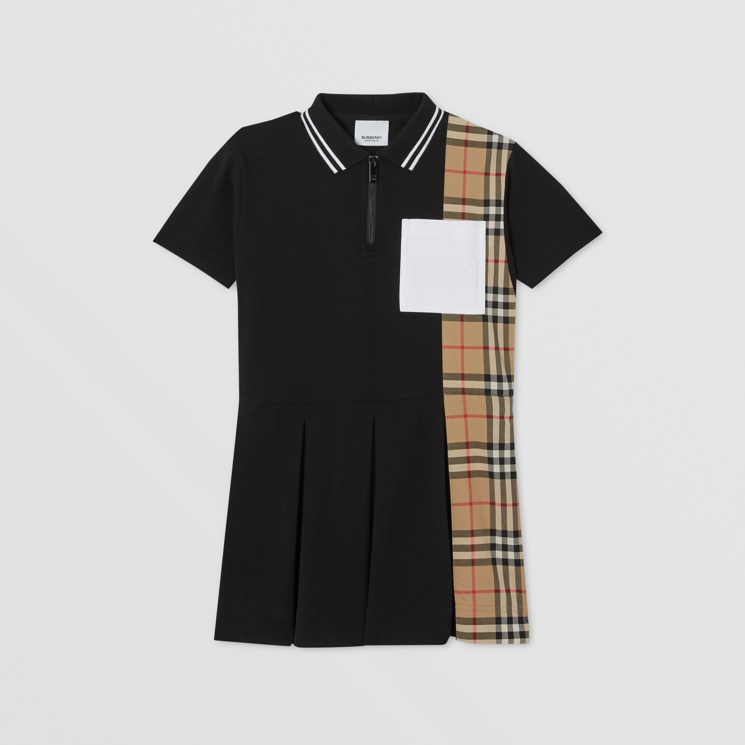 ヴィンテージチェックパネル コットンピケ ポロシャツドレス (ブラック) | Burberry®公式サイト