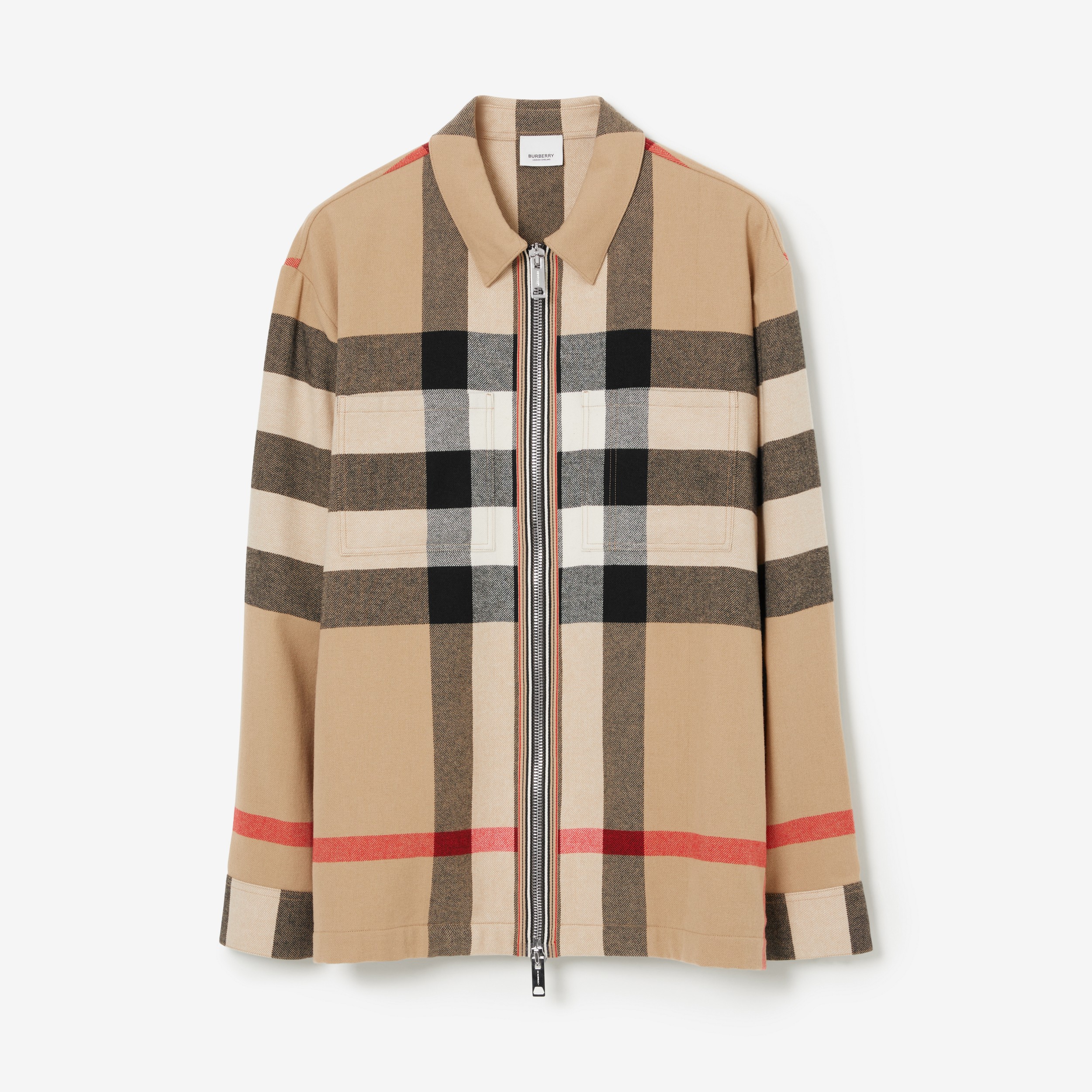 Camisa overshirt de algodão e lã com estampa xadrez grande (Bege Clássico) - Homens | Burberry® oficial - 1