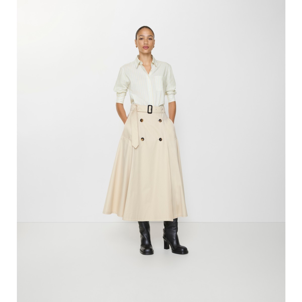  Gabardine Trench Midi Skirt