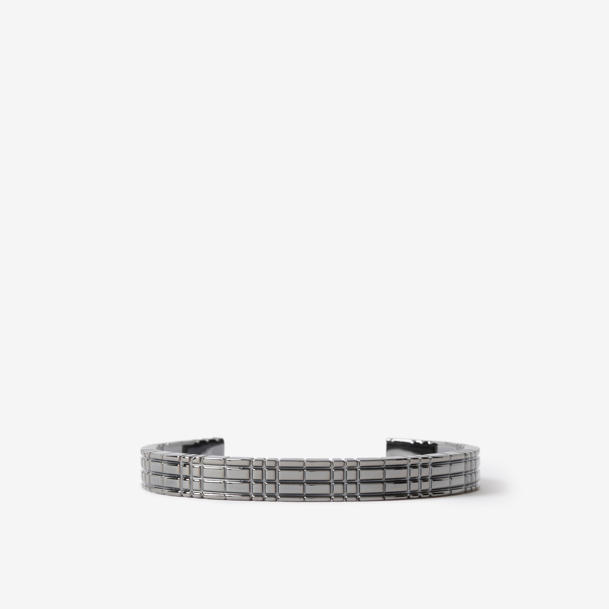 Check Engraved Ruthenium-plated Cuff in Charcoal - Men | Burberry® Official - 1