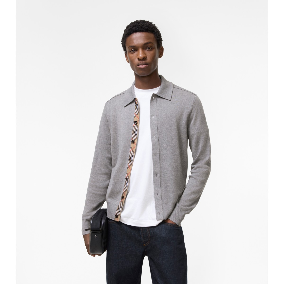  Check Trim Wool Cardigan