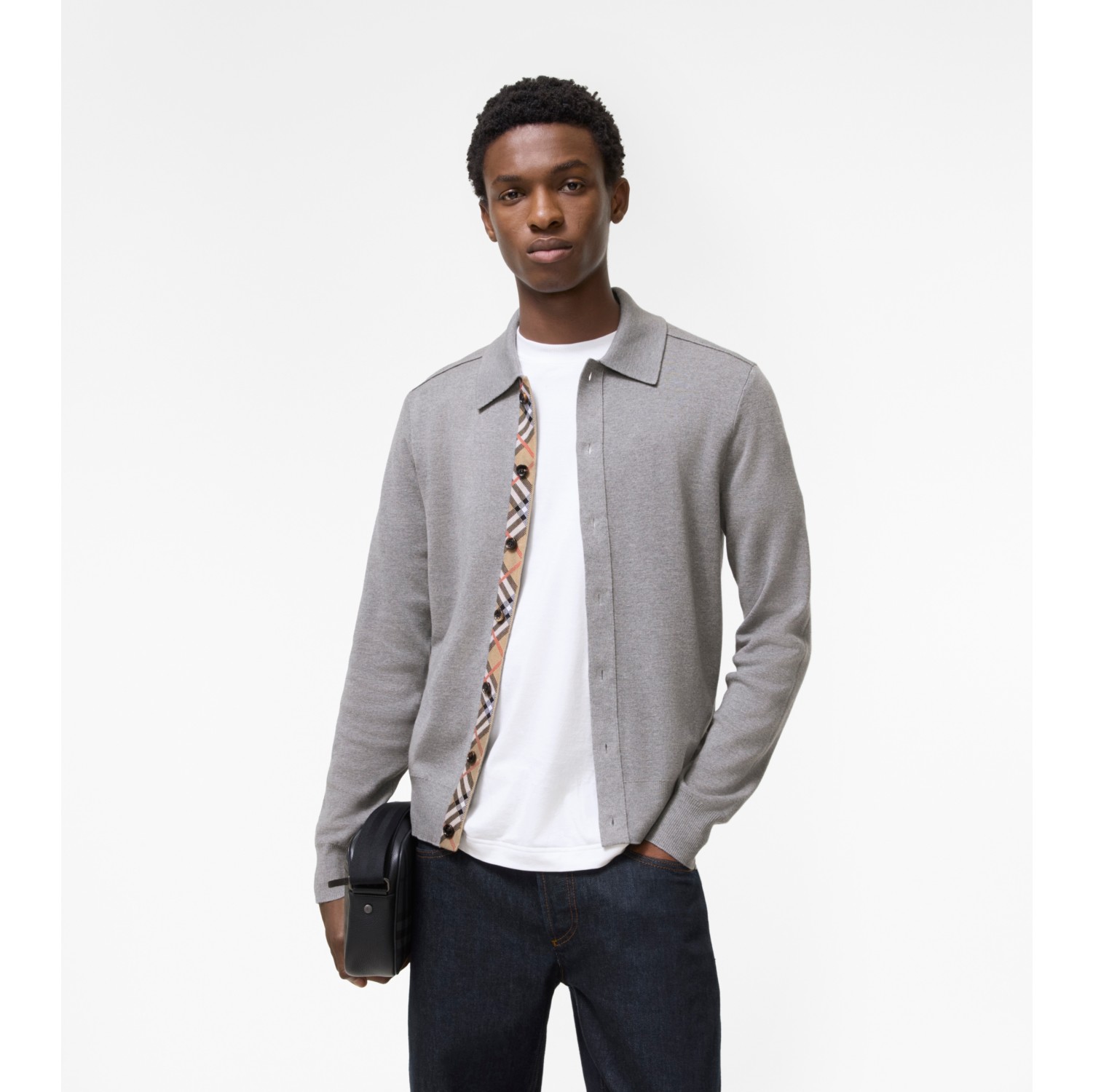 Check Trim Wool Cardigan