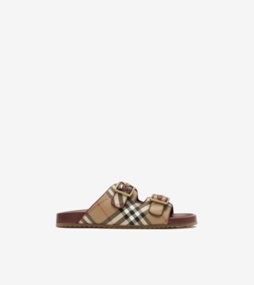 Burberry チェック＆レザー アーチンサンダル (アーカイブベージュ) - ウィメンズ | Burberry®公式サイト