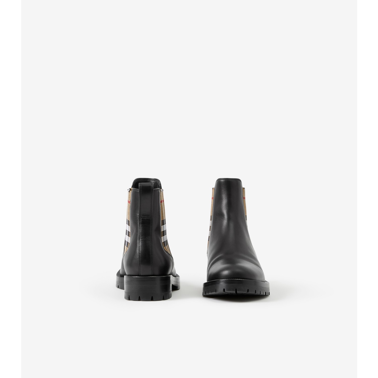 Check Panel Leather Chelsea Boots