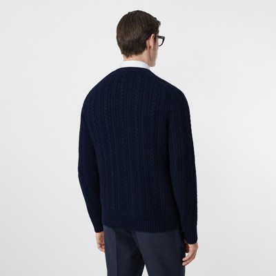 Cable Knit Cashmere Sweater in Navy 