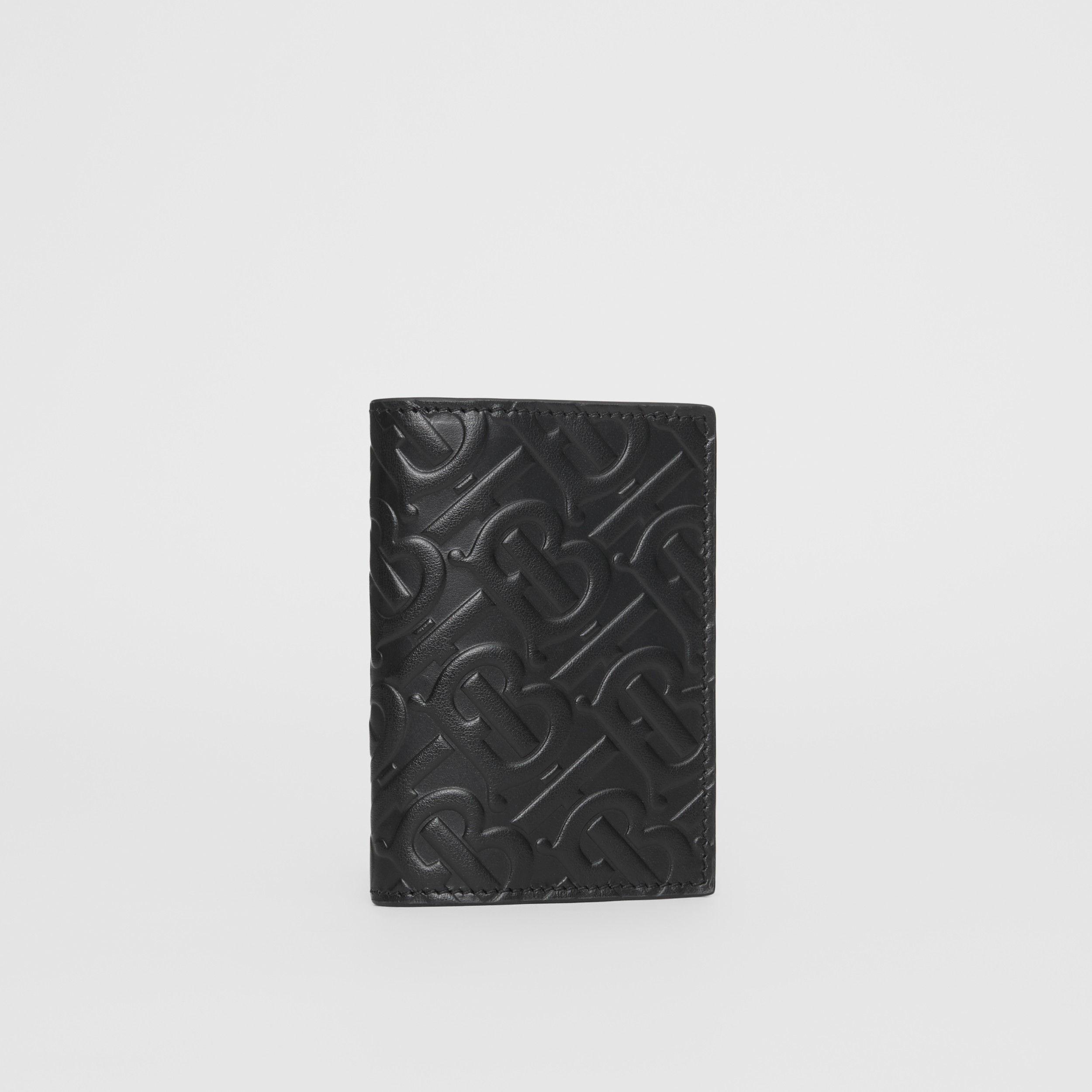 Monogram Leather Bifold Card Case In Black Burberry United States
