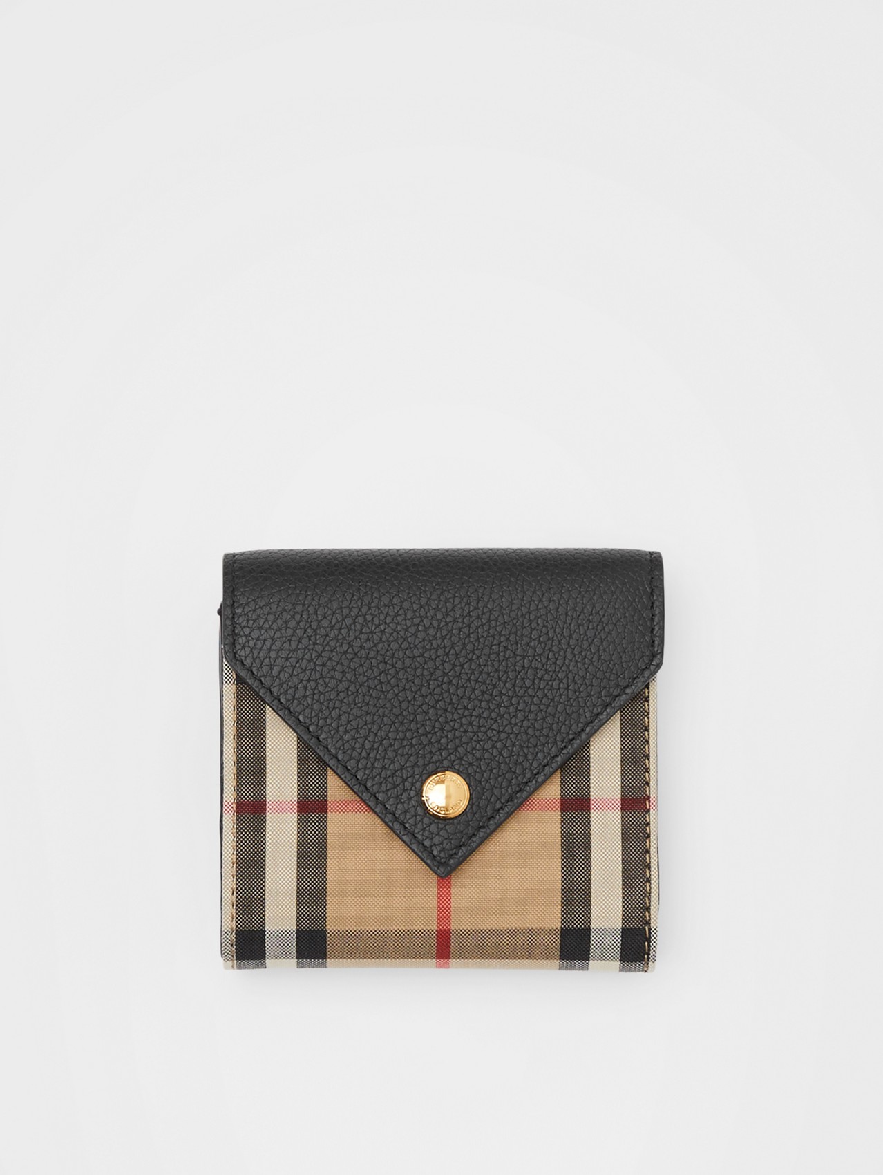 Vintage Check and Grainy Leather Folding Wallet in Black