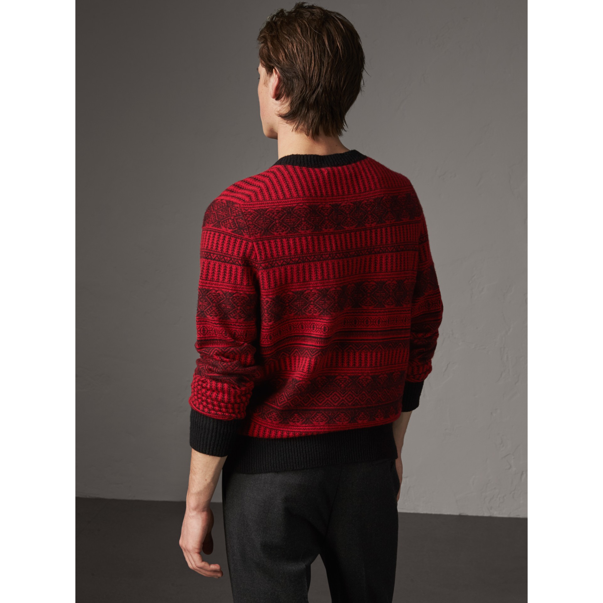 Fair Isle Wool Cashmere Sweater In Military Red Men Burberry United States 2964