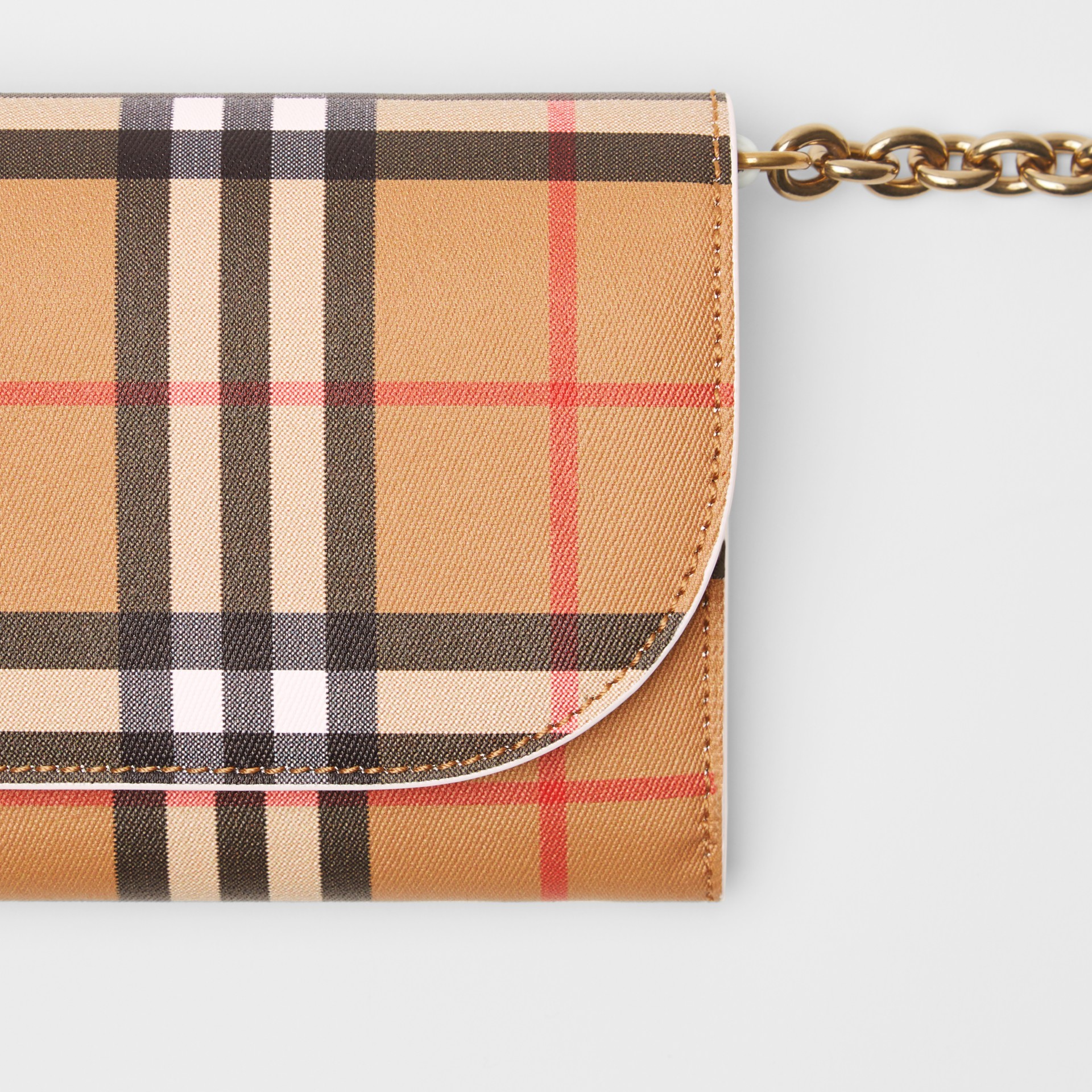 Vintage Check and Leather Wallet with Chain in Chalk White Women