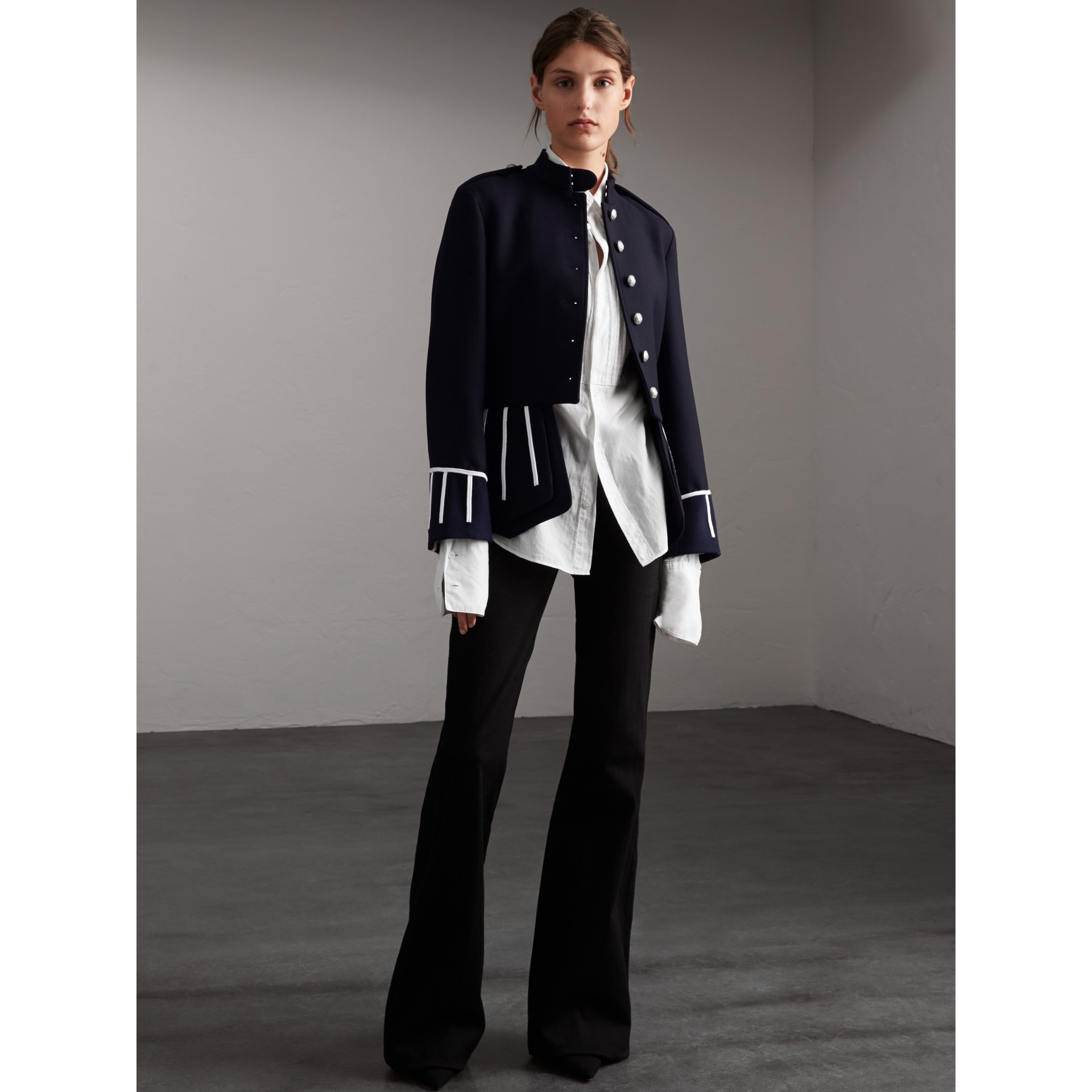 Cord Detail Wool Military Jacket in Navy Women Burberry United States