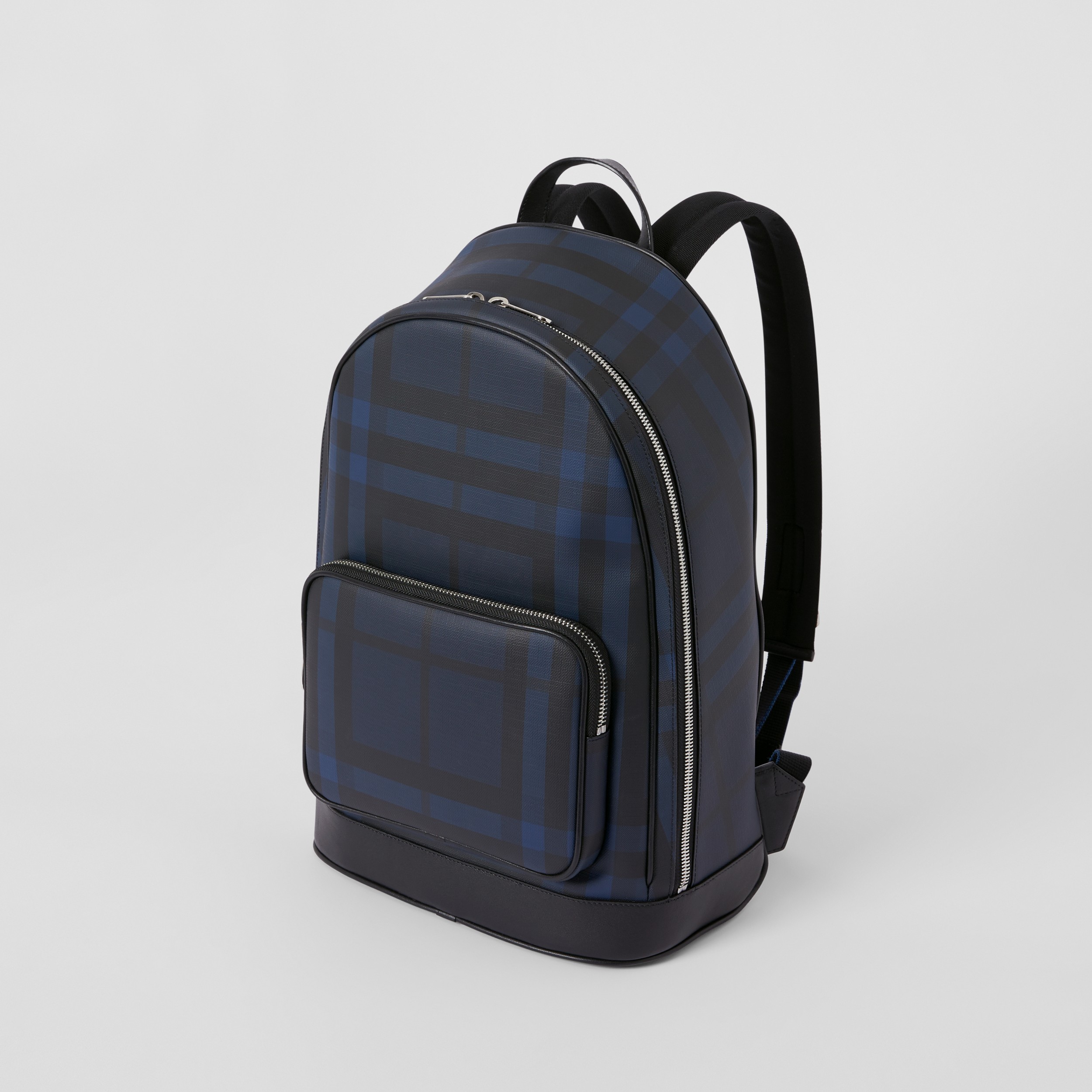 London Check and Leather Backpack in Navy | Burberry® Official