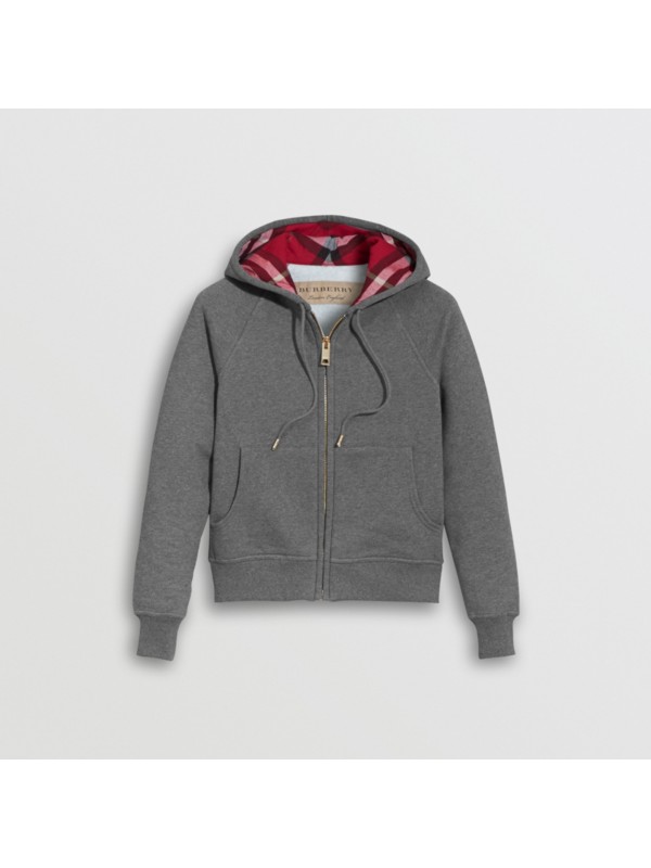 Hooded Zip-front Cotton Blend Sweatshirt in Mid Grey Melange - Women ...