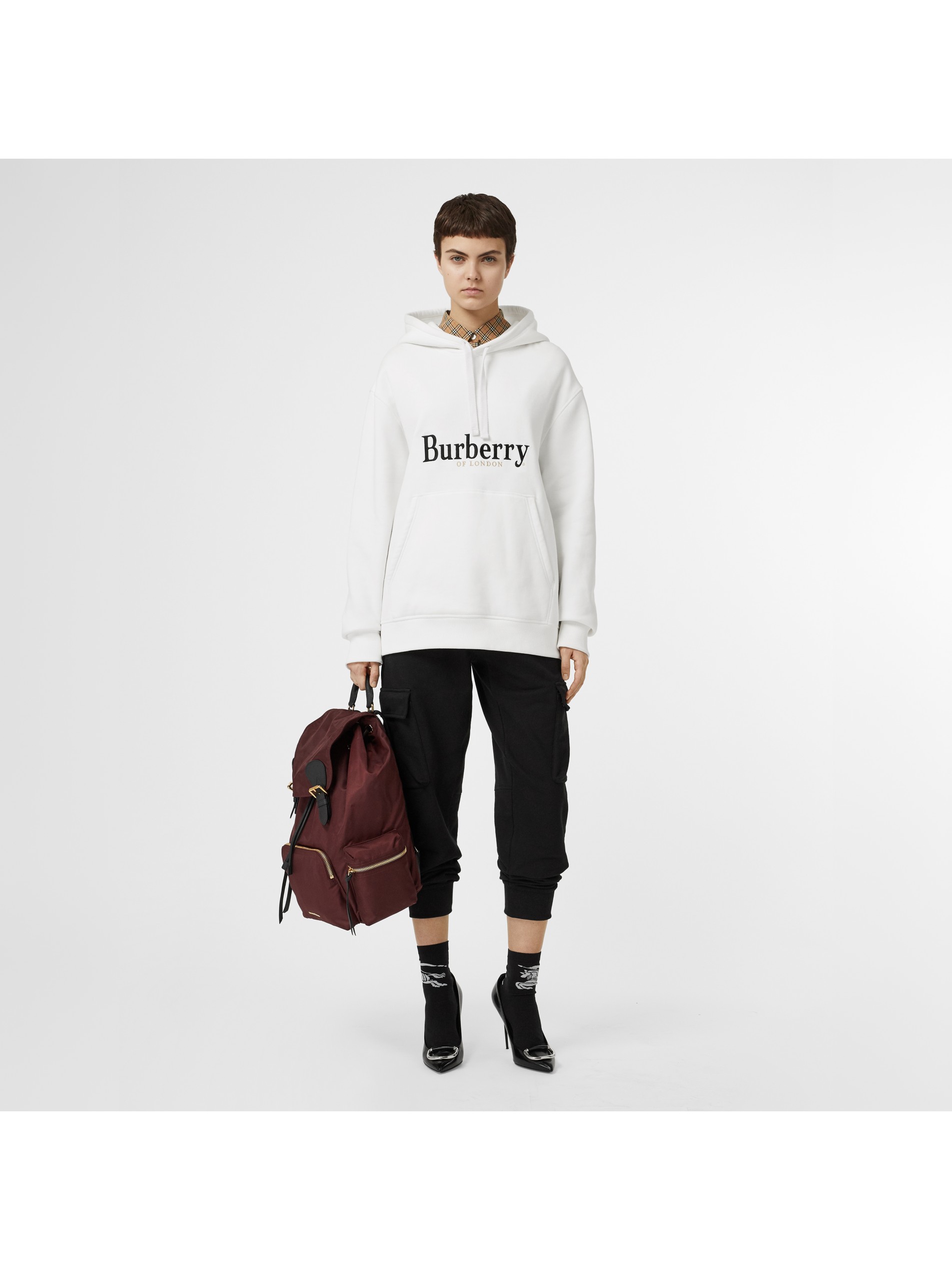 绣标装饰平织连帽衫 (白色) - 女士 | burberry 博柏利