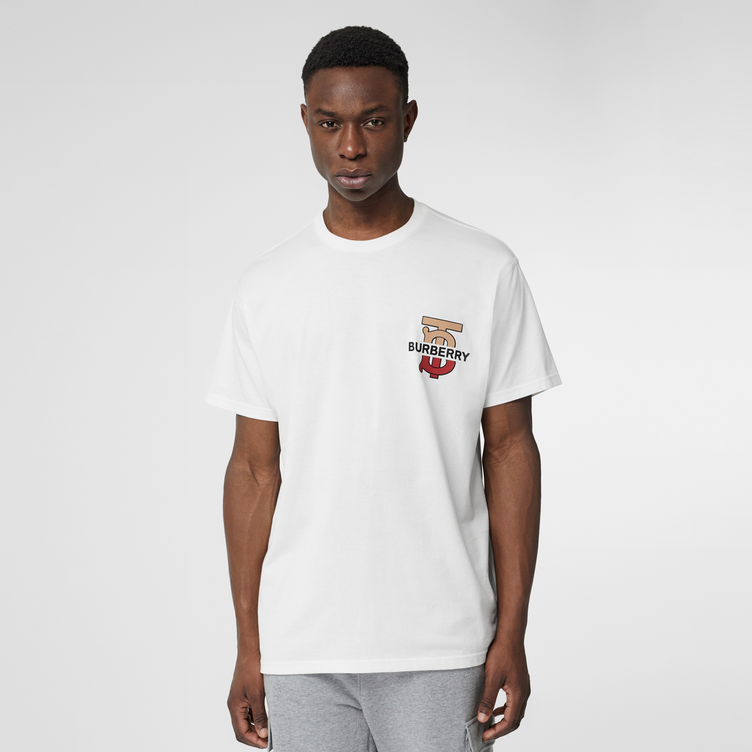 Monogram Motif Cotton Oversized T-shirt in White - Men | Burberry ...