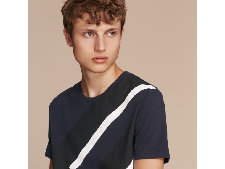 3 Stores In Stock: BURBERRY Wilmore Abstract Check Jersey T-Shirt, Navy ...