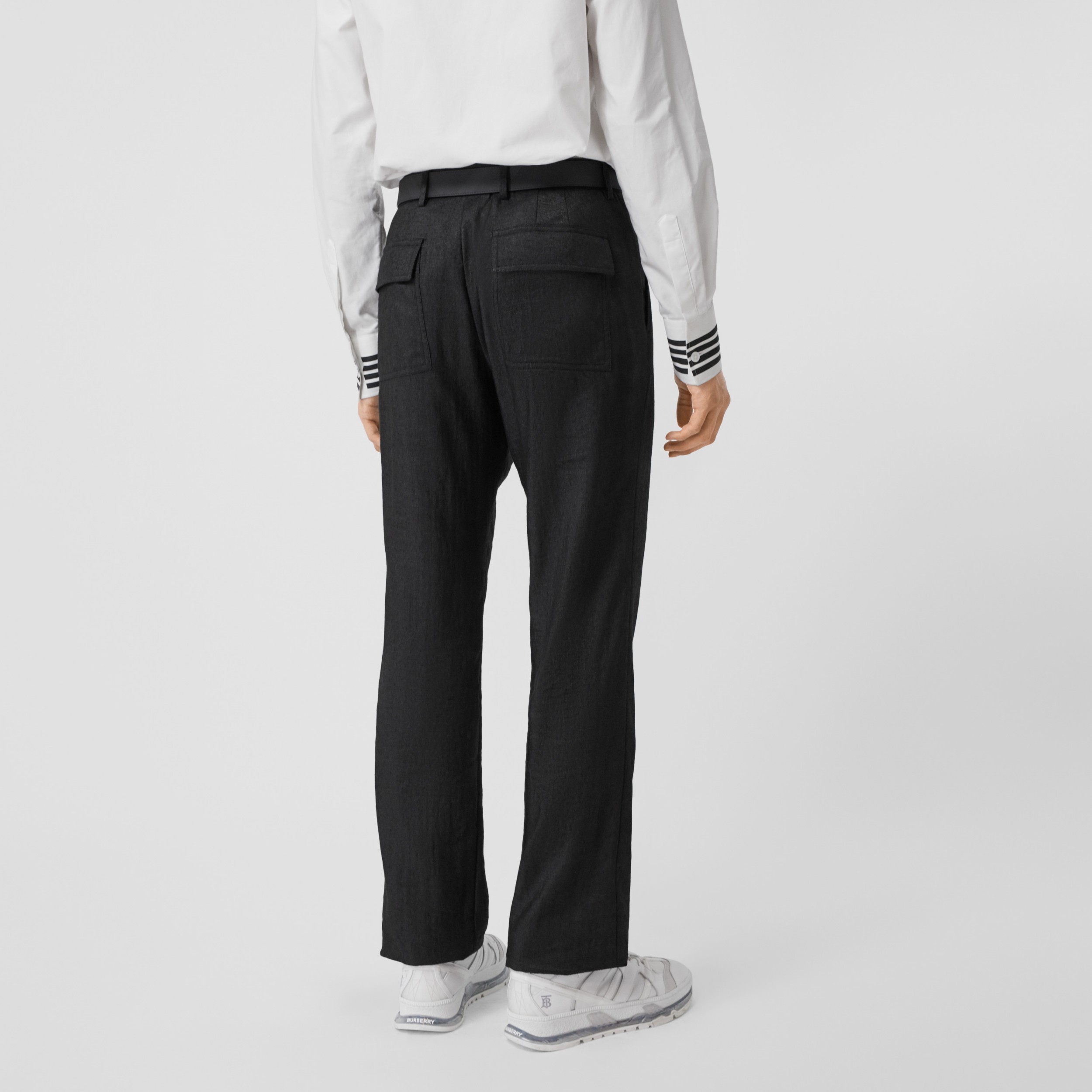 Zip Detail Linen Blend Pleated Trousers in Black - Men | Burberry ...