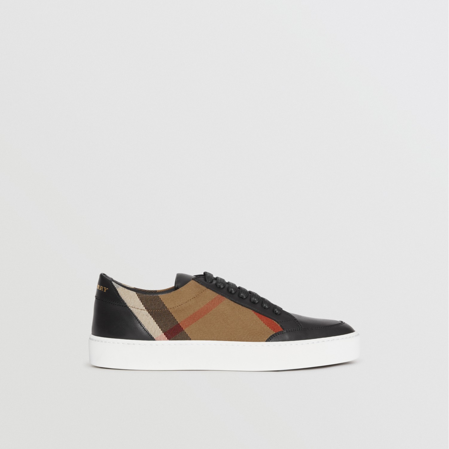 Check Detail Leather Sneakers in HOUSE CHECK/BLACK - Women | Burberry® Official